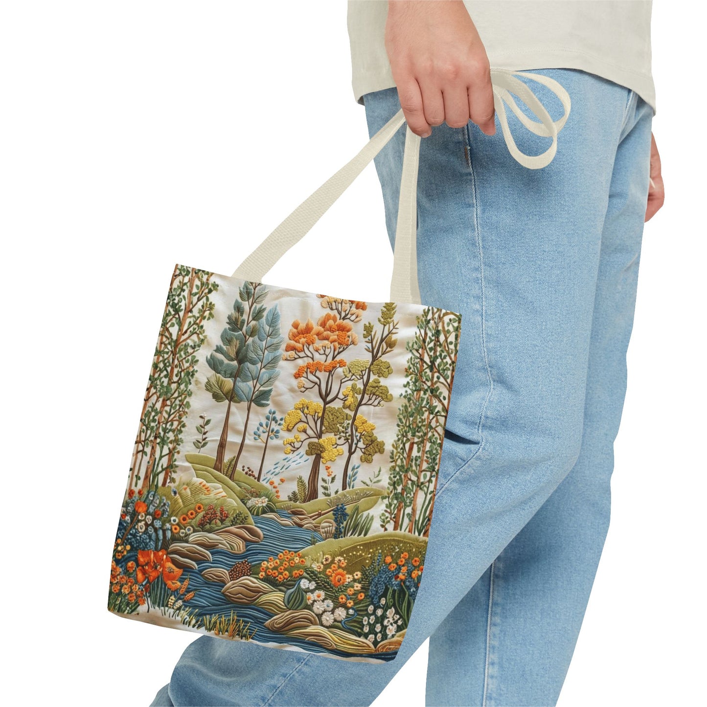 Scenic Meadow Tote Crochet-Decorated Tote Bags