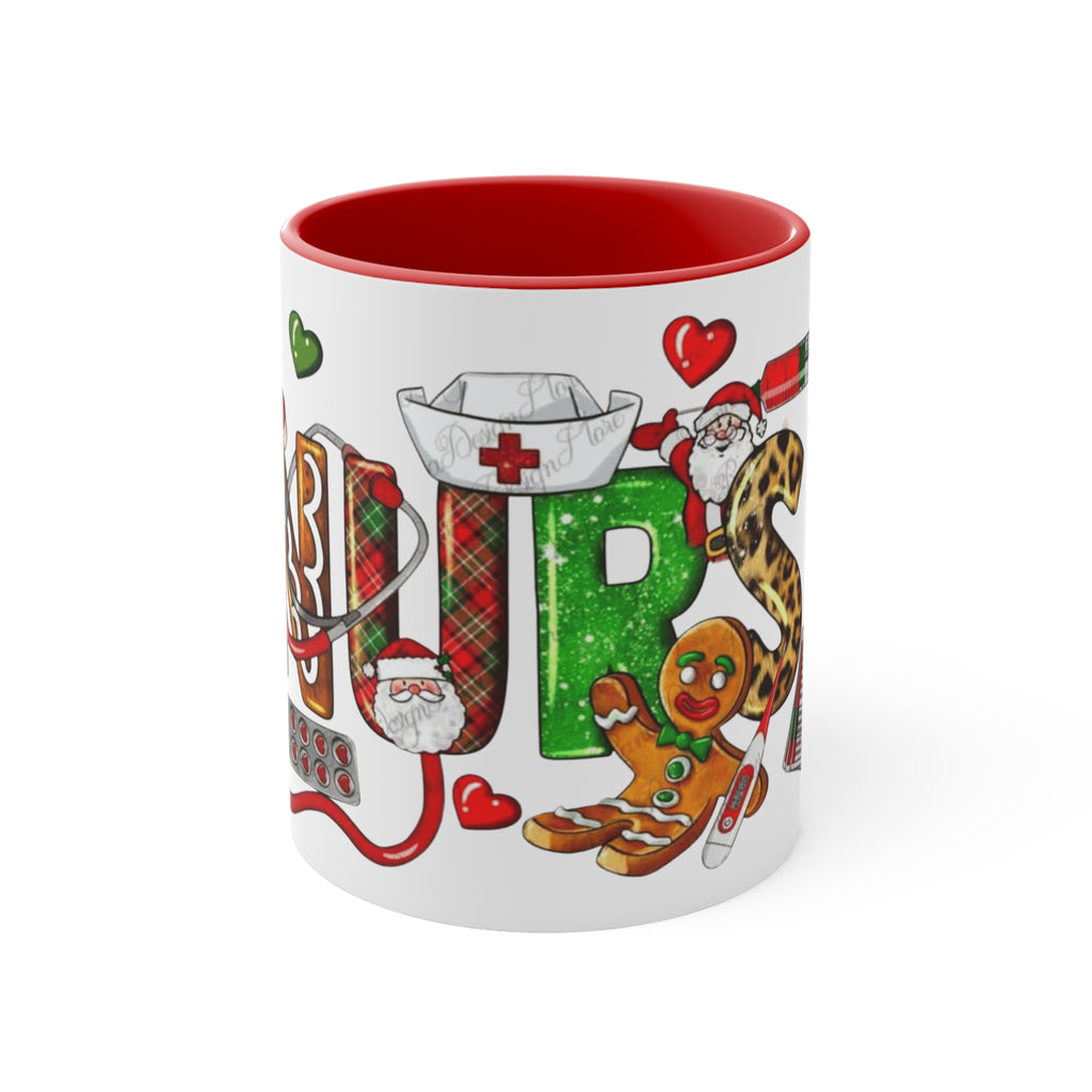 Christmas Nurse Accent Mug — Festive Healthcare Holiday Coffee Cup with Gingerbread & Candy Cane Design Medical Christmas Mug