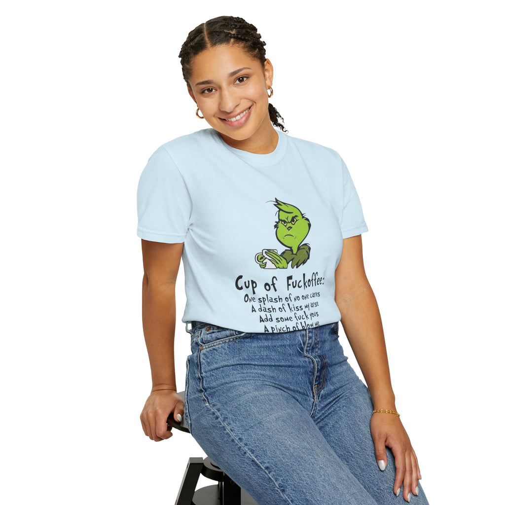 Holiday Graphic Tees  Cozy Festive Wear Funny Grinch-Inspired Unisex T-Shirt Cup of Fuckoffee