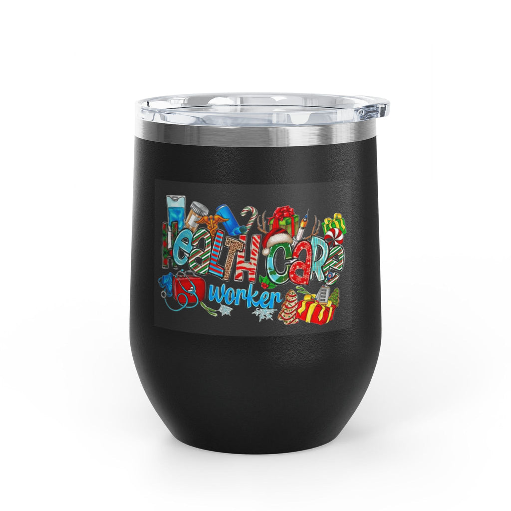 Healthcare Worker 12oz Wine Tumbler — Colorful Holiday Medical Staff Gift Medical Christmas Mug