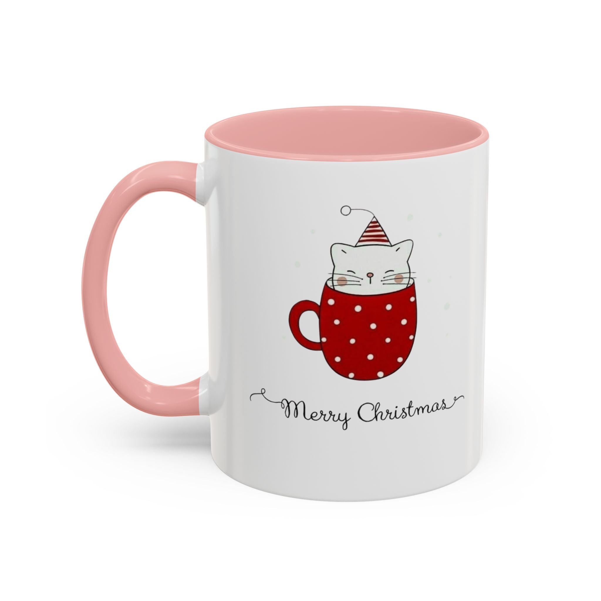 Christmas Cat Accent Mug "Merry Christmas" Polka Dot Holiday Coffee Cup Christmas Mugs Collection!