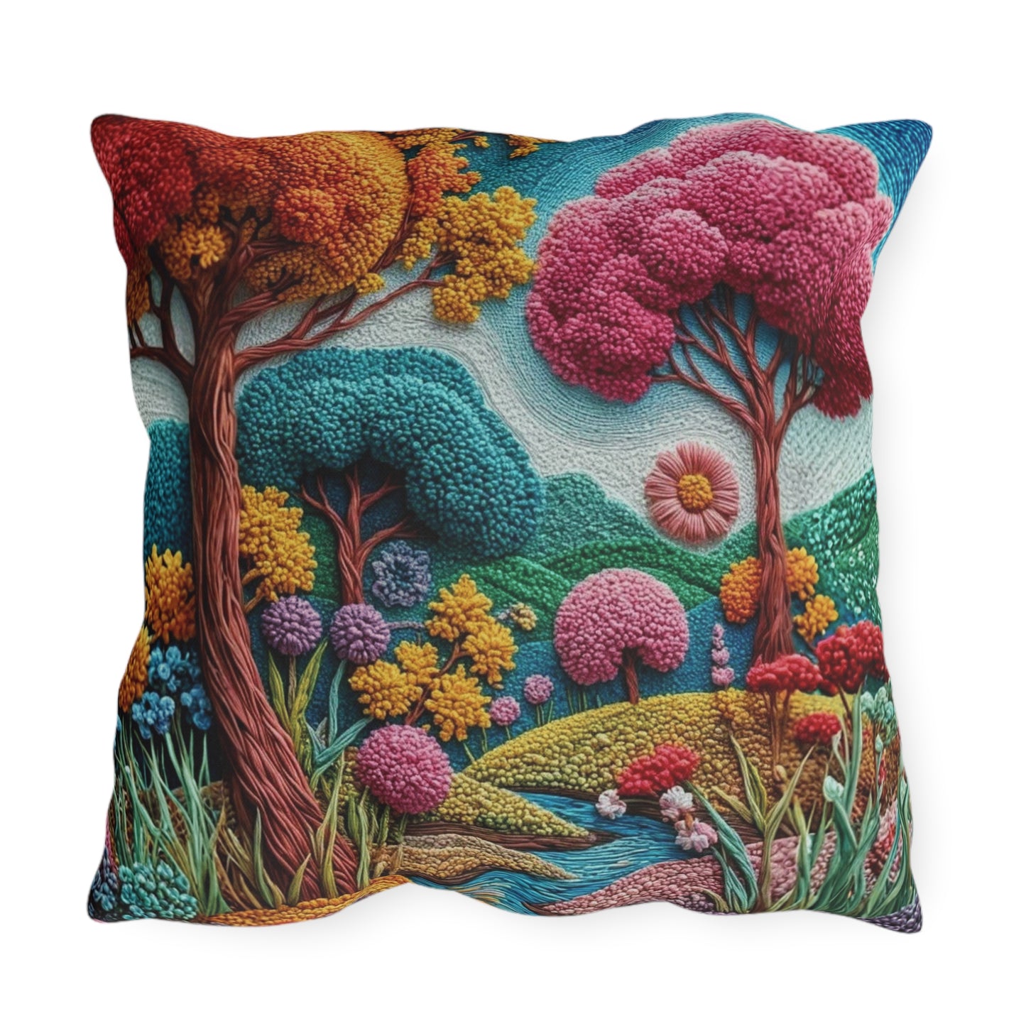 Outdoor Pillow — Colorful Whimsical Garden Landscape Throw Pillow