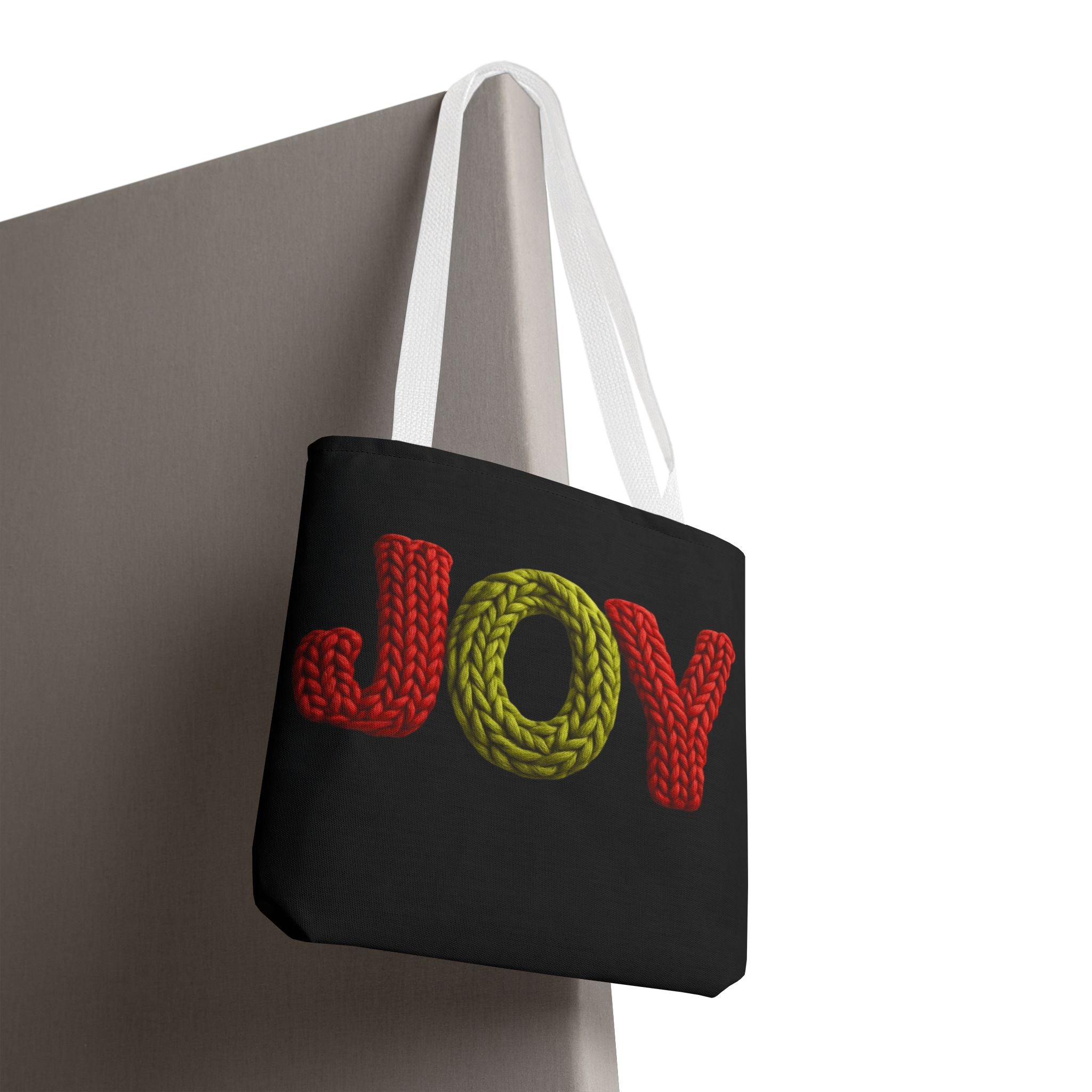 Christmas Tote Bag  Festive Holiday DesigJoy Knit Tote Bag  Colorful 'JOY' Yarn Design, Cozy Holiday Gift Tote