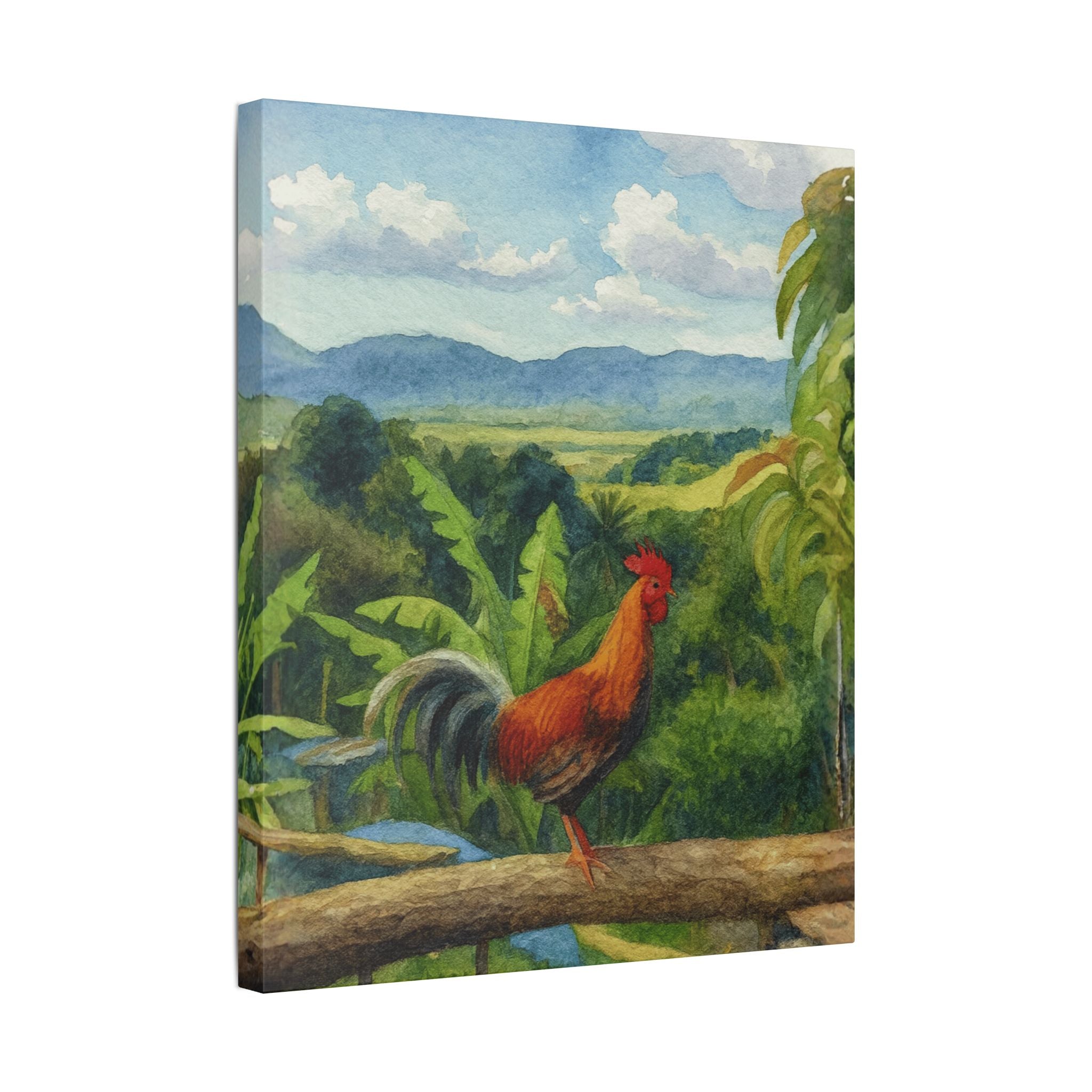 These Puerto Rico inspired Rooster Morning Landscape Canvas