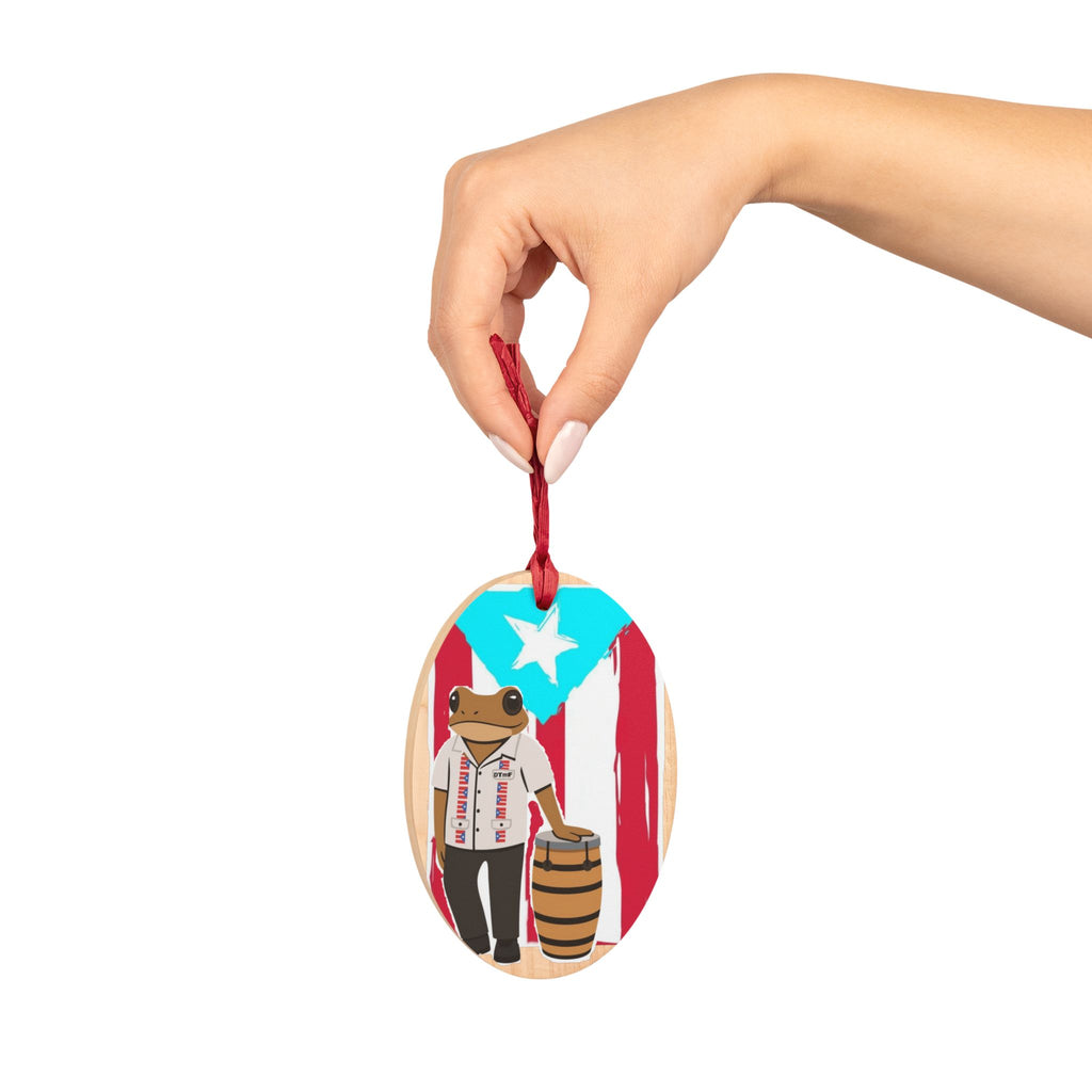 Puerto Rican Frog Wooden Ornament  Coquí in Guayabera with Rum Barrel Boricua Culture & Pride Decor