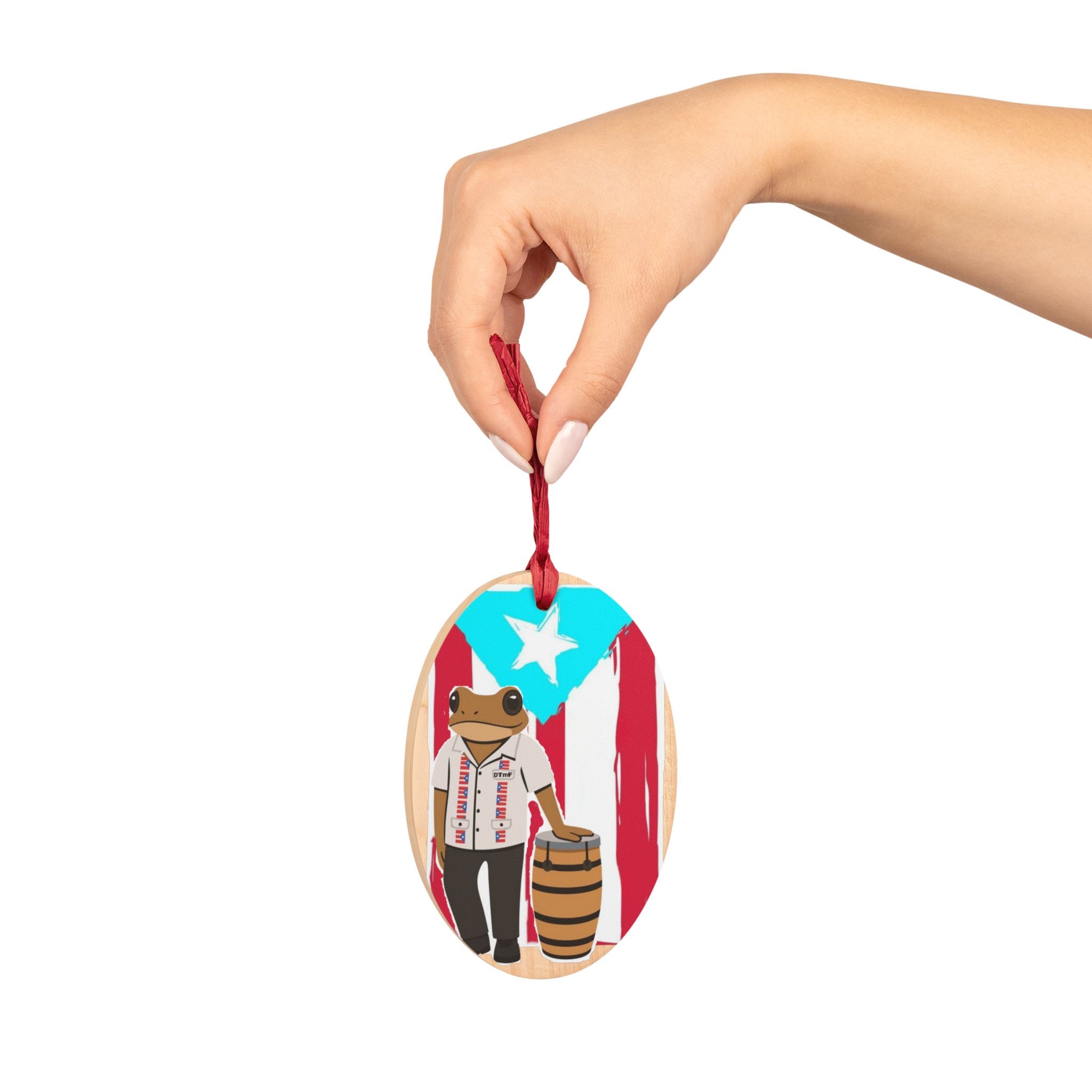 Puerto Rican Frog Wooden Ornament  Coquí in Guayabera with Rum Barrel Boricua Culture & Pride Decor