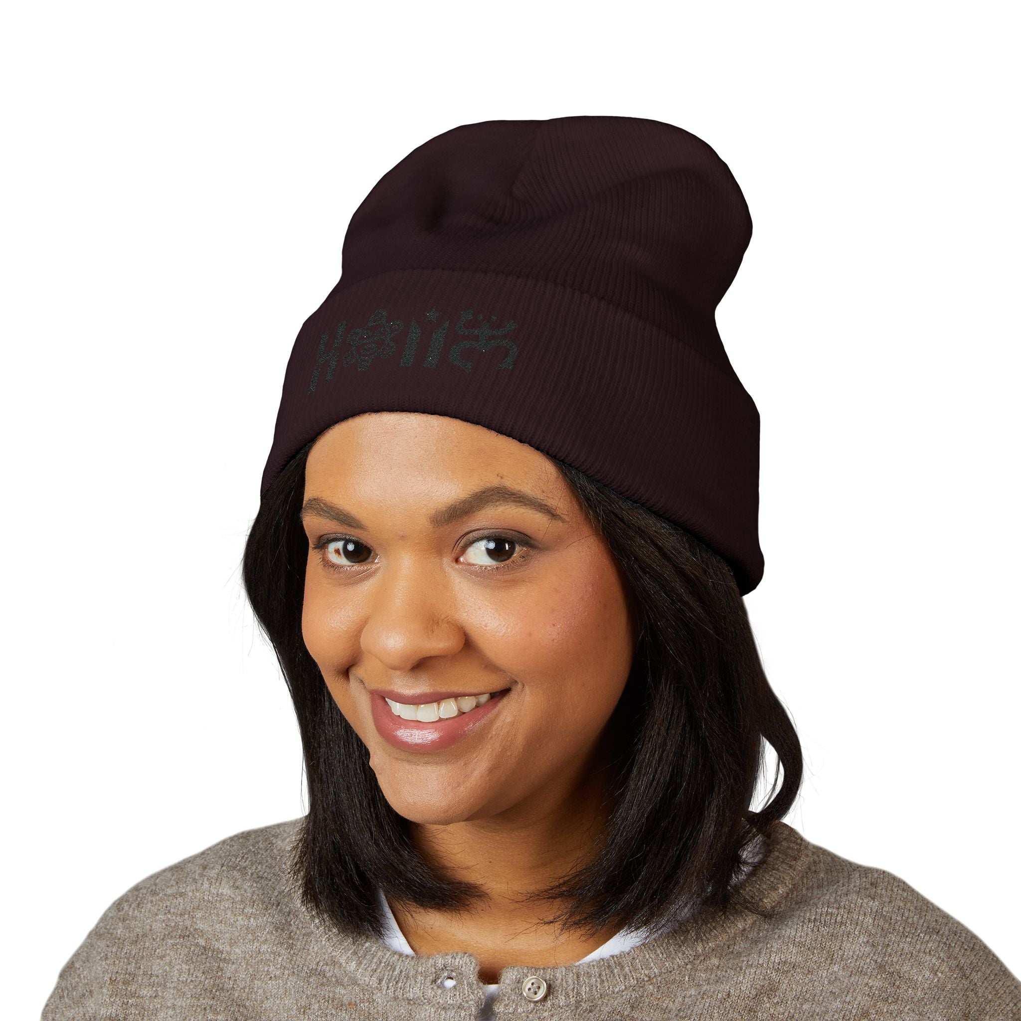 Embroidered 'Holi' Symbol Knit Hat Puerto Rico Beanie Hat – Boricua Pride Cuffed Winter Hat