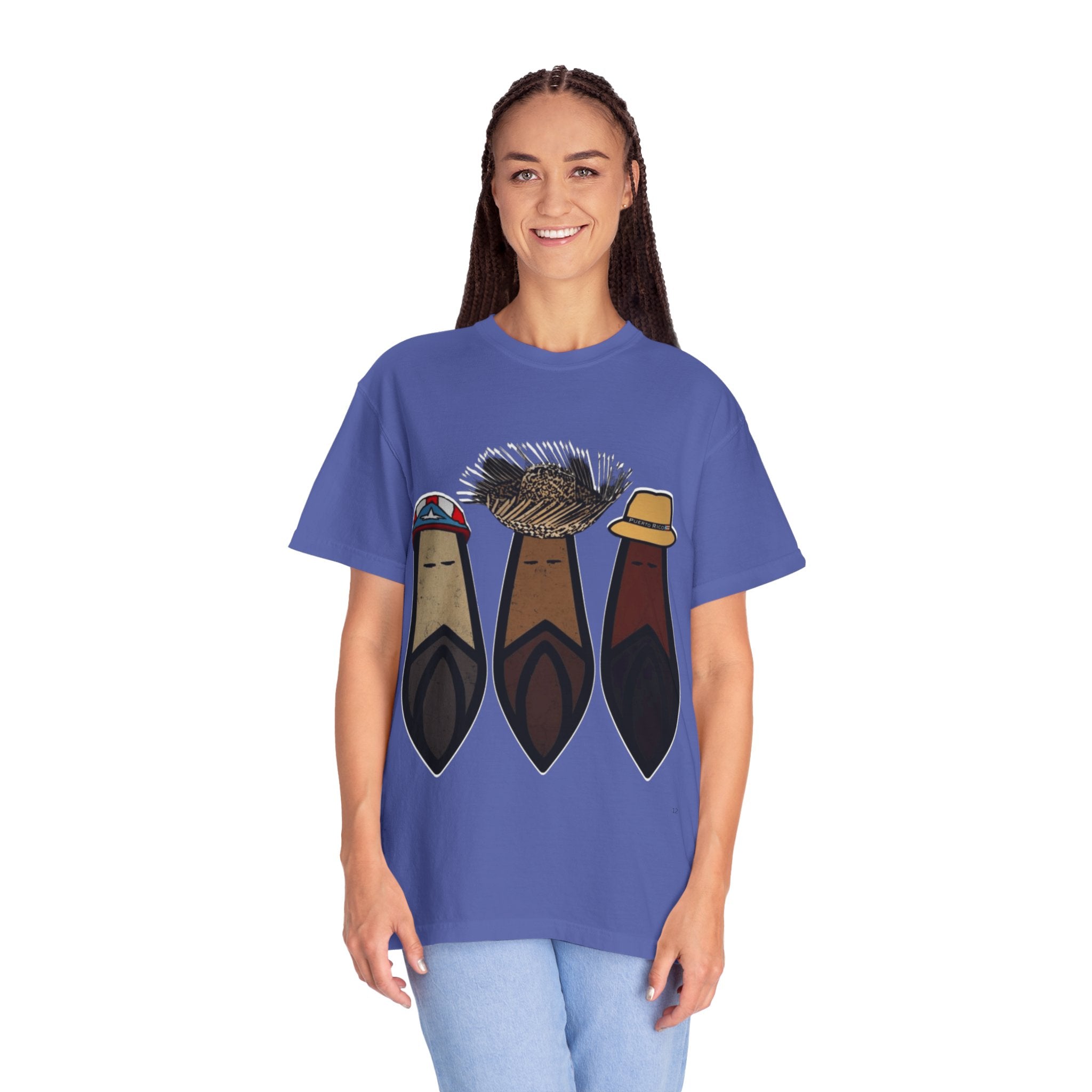 Puerto Rican Batey Cabin T-Shirt  Three Masks & Rustic House Graphic Tee Puerto Rico Navidades