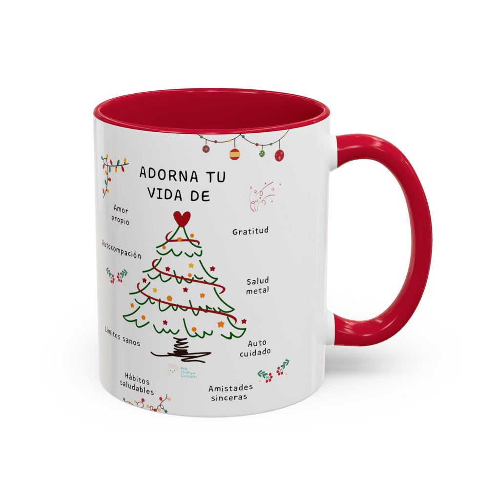 Mug — 'Adorna Tu Vida' Christmas Tree Spanish Holiday Coffee Mug (11oz/15oz)