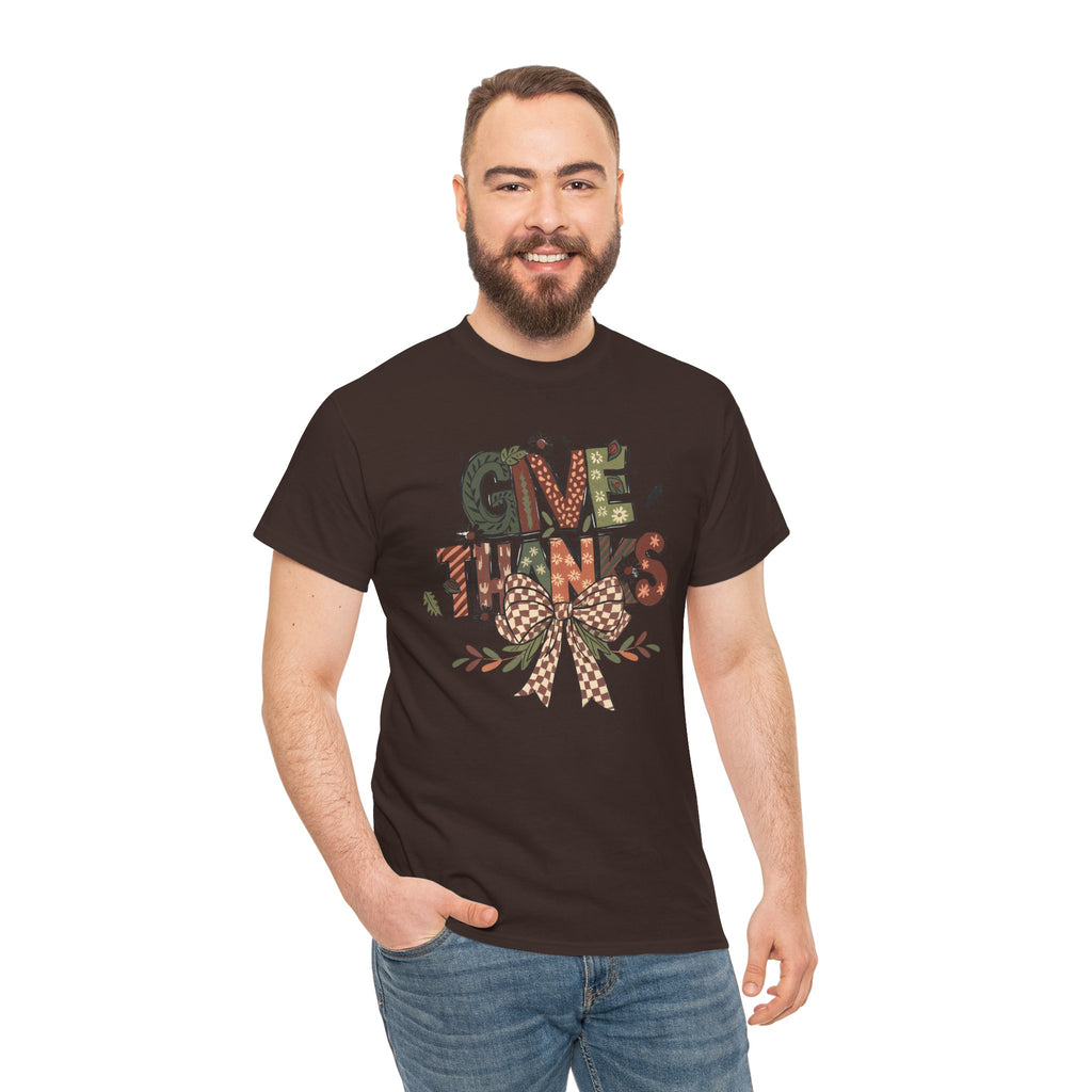 Give Thanks Tee Thanksgiving Graphic T-Shirt with Rustic Bow Design