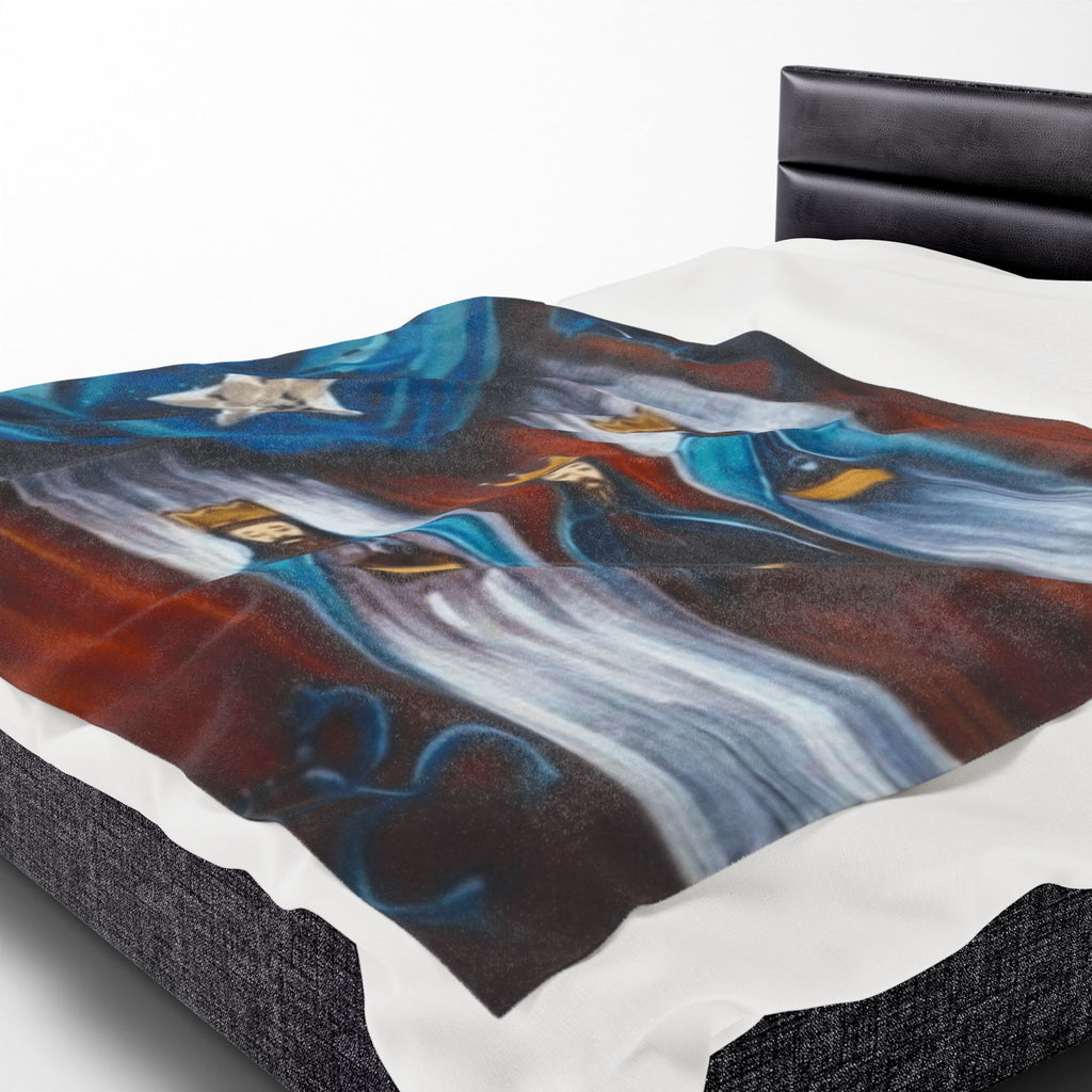 Three Kings Velveteen Plush Blanket — Nativity Magi Christmas Throw Navidad Boricua Christmas Blanket
