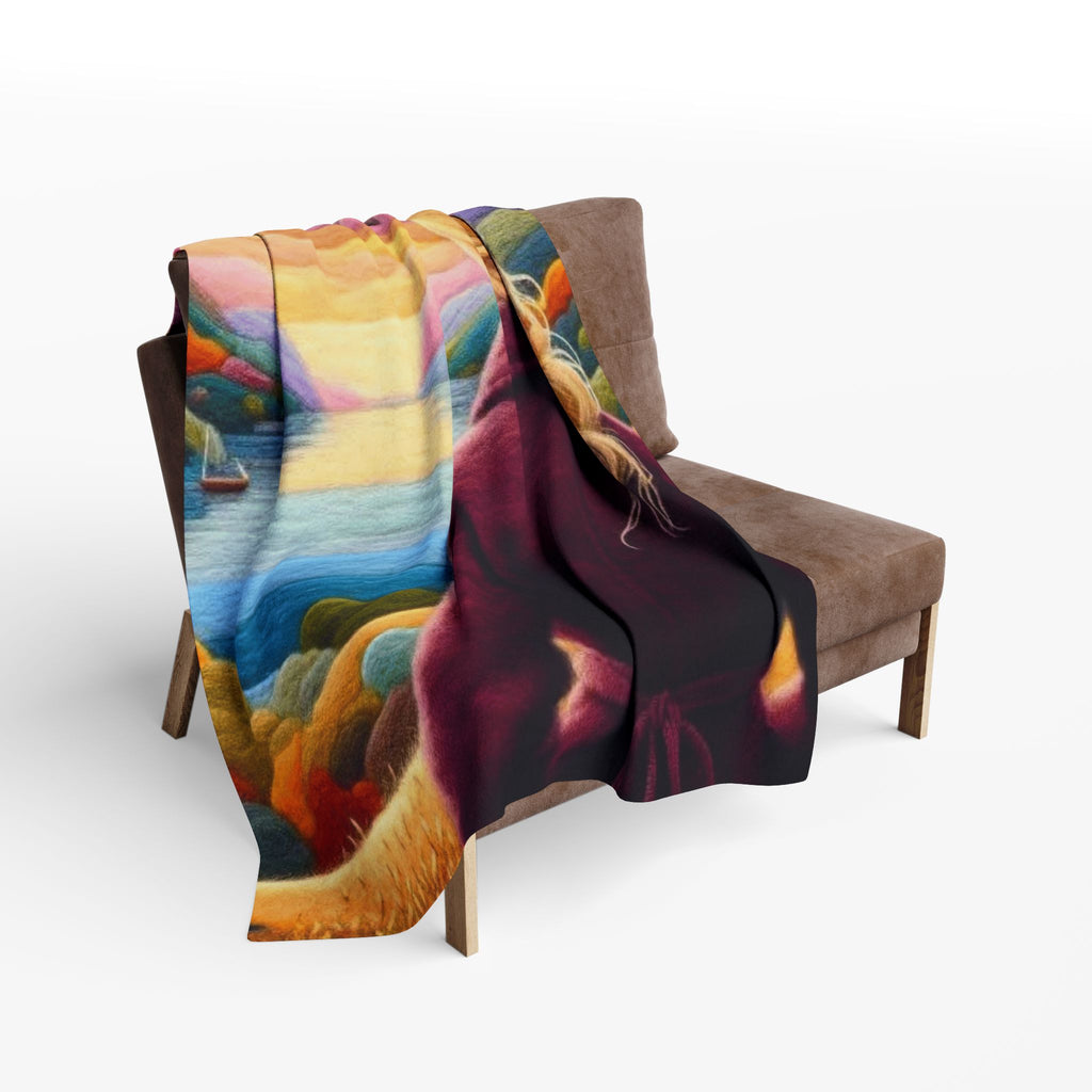 Scenic Girl Fleece Blanket — Cozy Sunset Landscape Throw