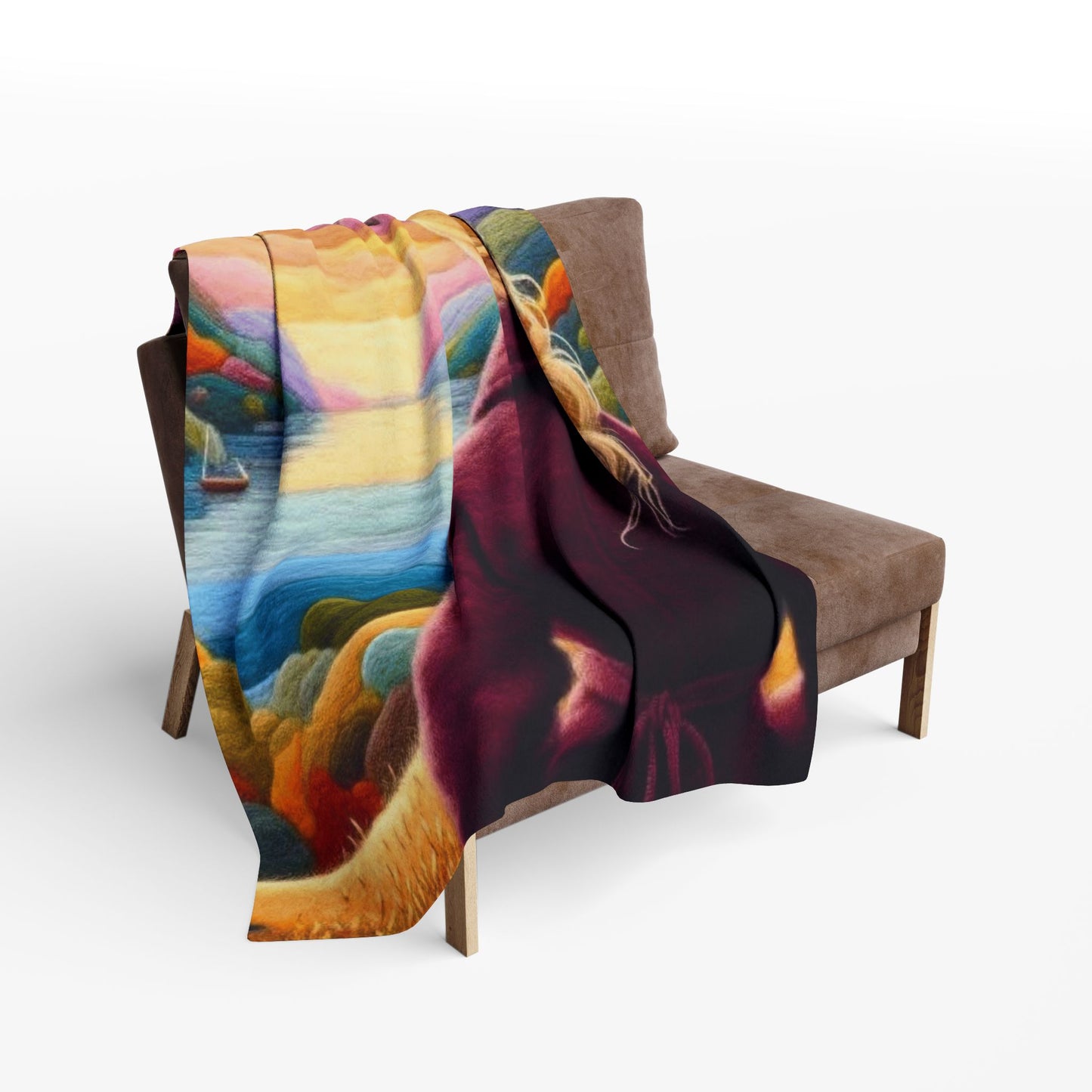 Scenic Girl Fleece Blanket — Cozy Sunset Landscape Throw