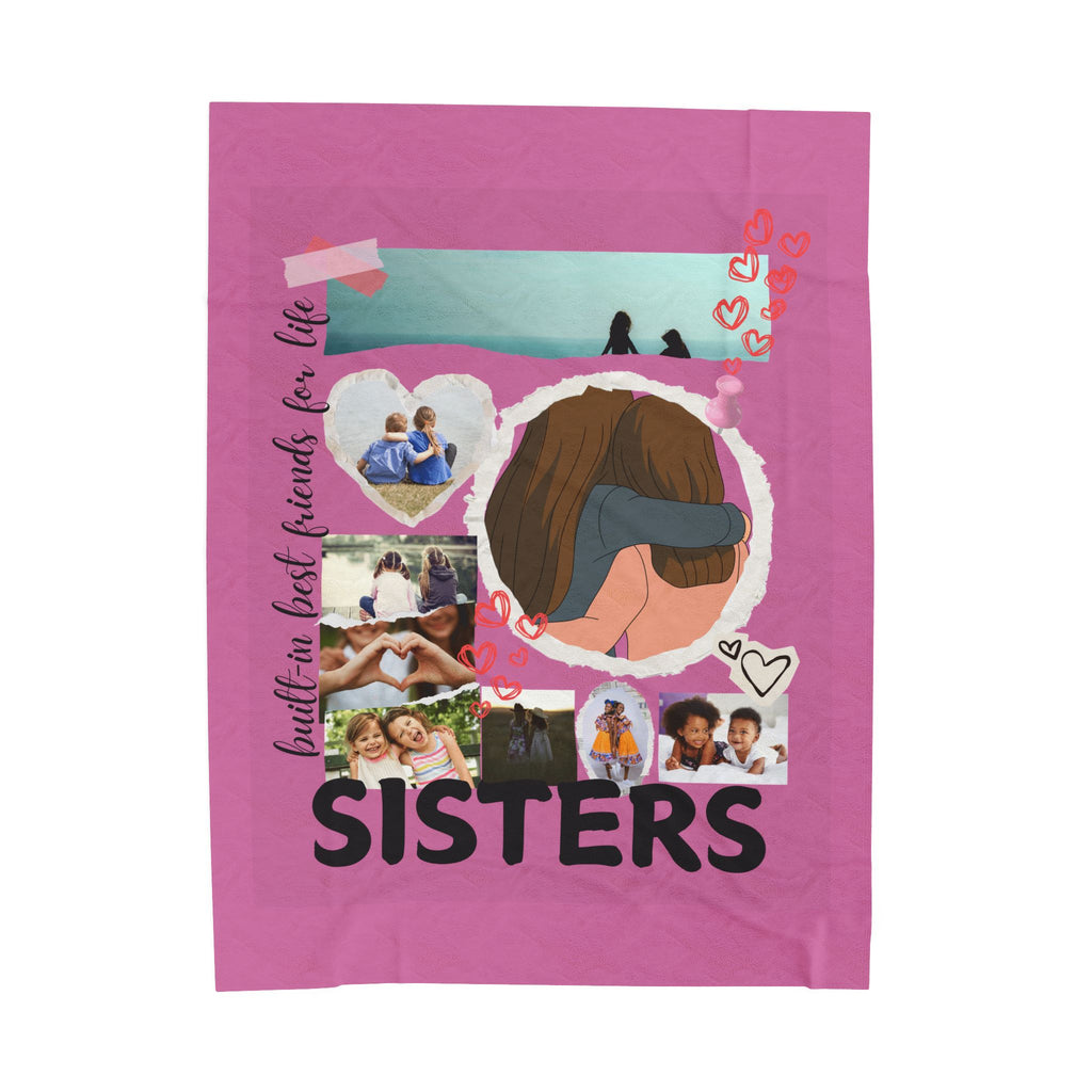 Sisters Velveteen Plush Blanket "Sisters" Photo Collage Keepsake Blanket Gift for Sister