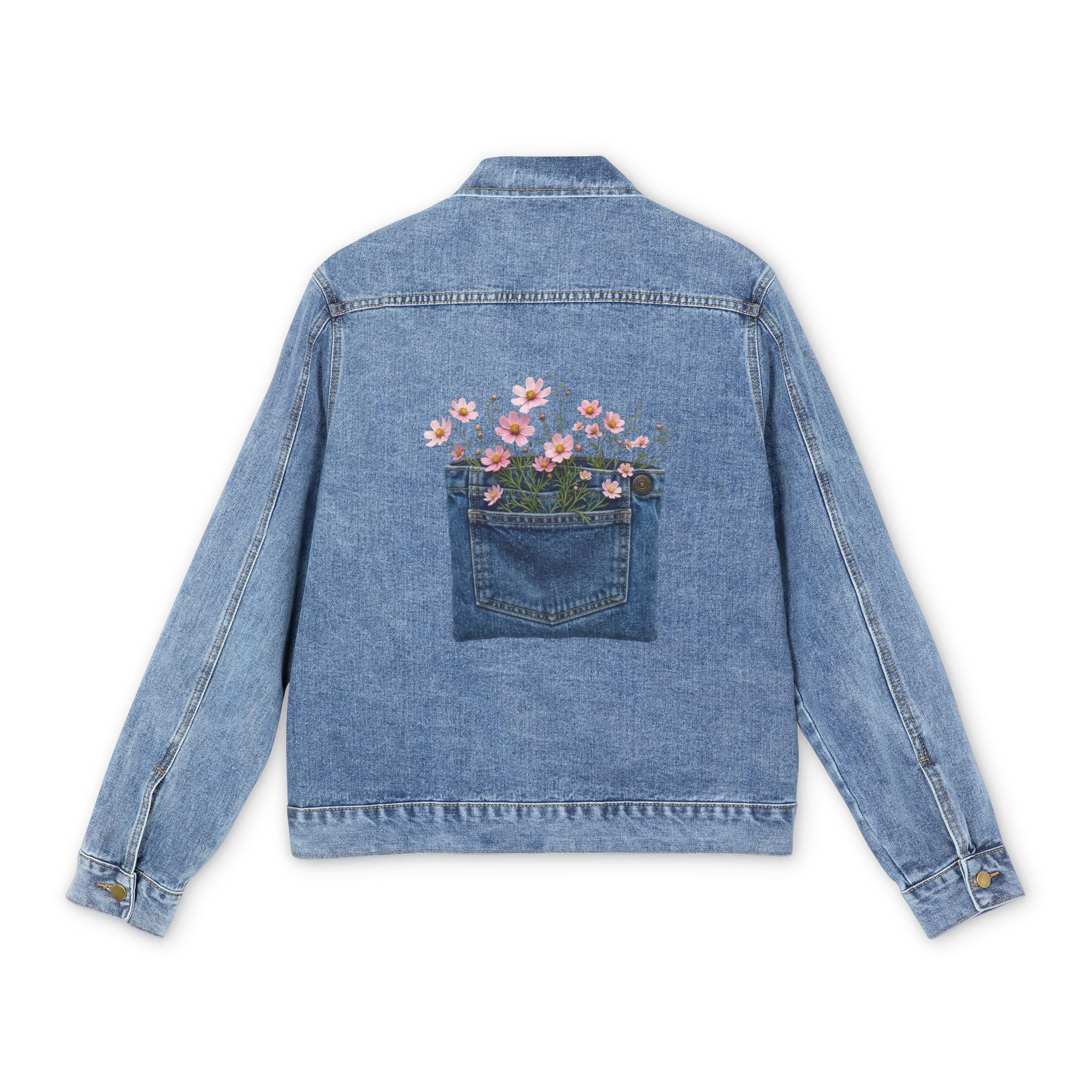 Denim Jacket — Floral Pocket Embroidered Back