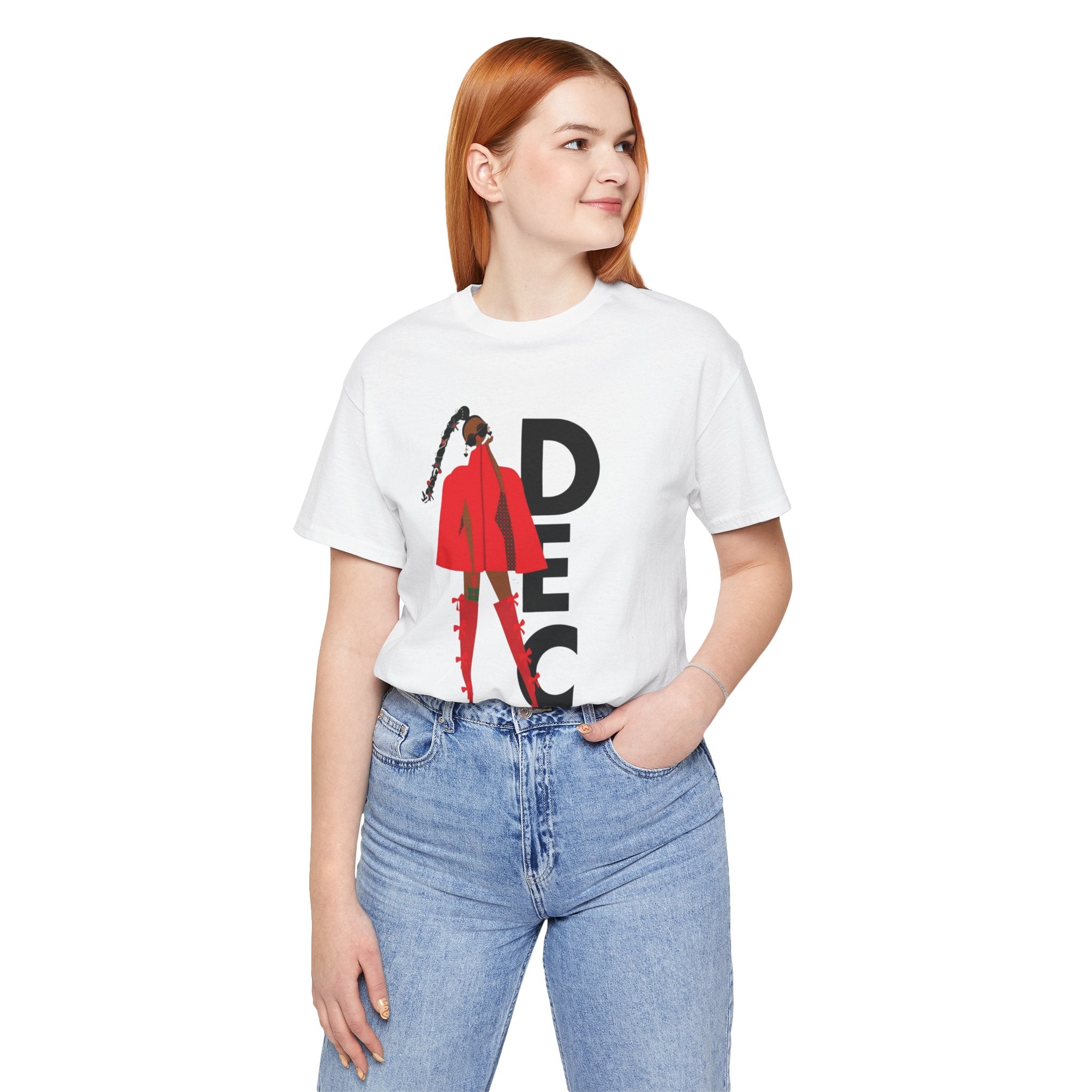 December Fashion Tee  Red Coat Model Graphic Shirt
