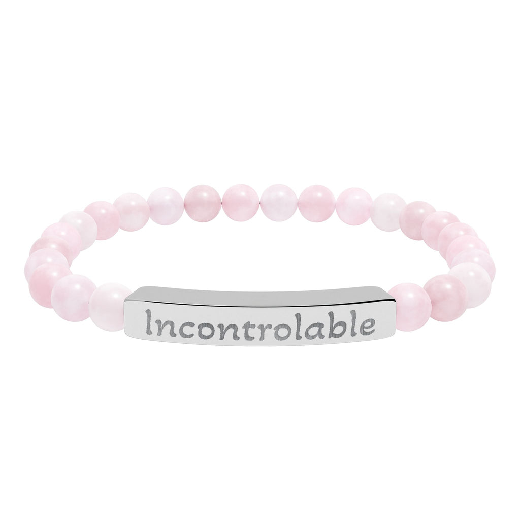 Engraved Natural Stone Stretch Bracelet — 'Incontrolable' Bar Beaded Bracelet