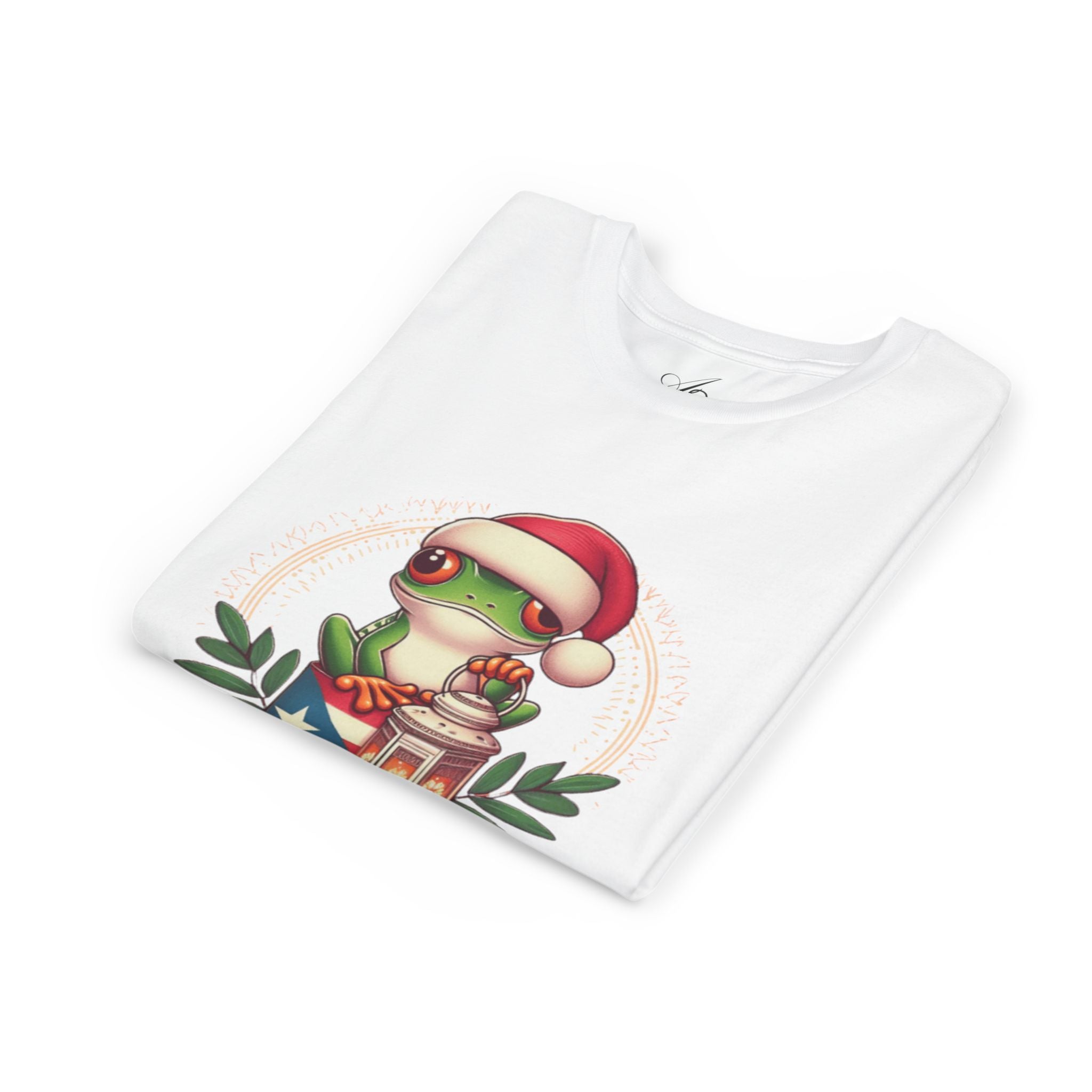 Kids Tee Cute Frog with Puerto Rican Flag & Lantern (Feliz Navidad)