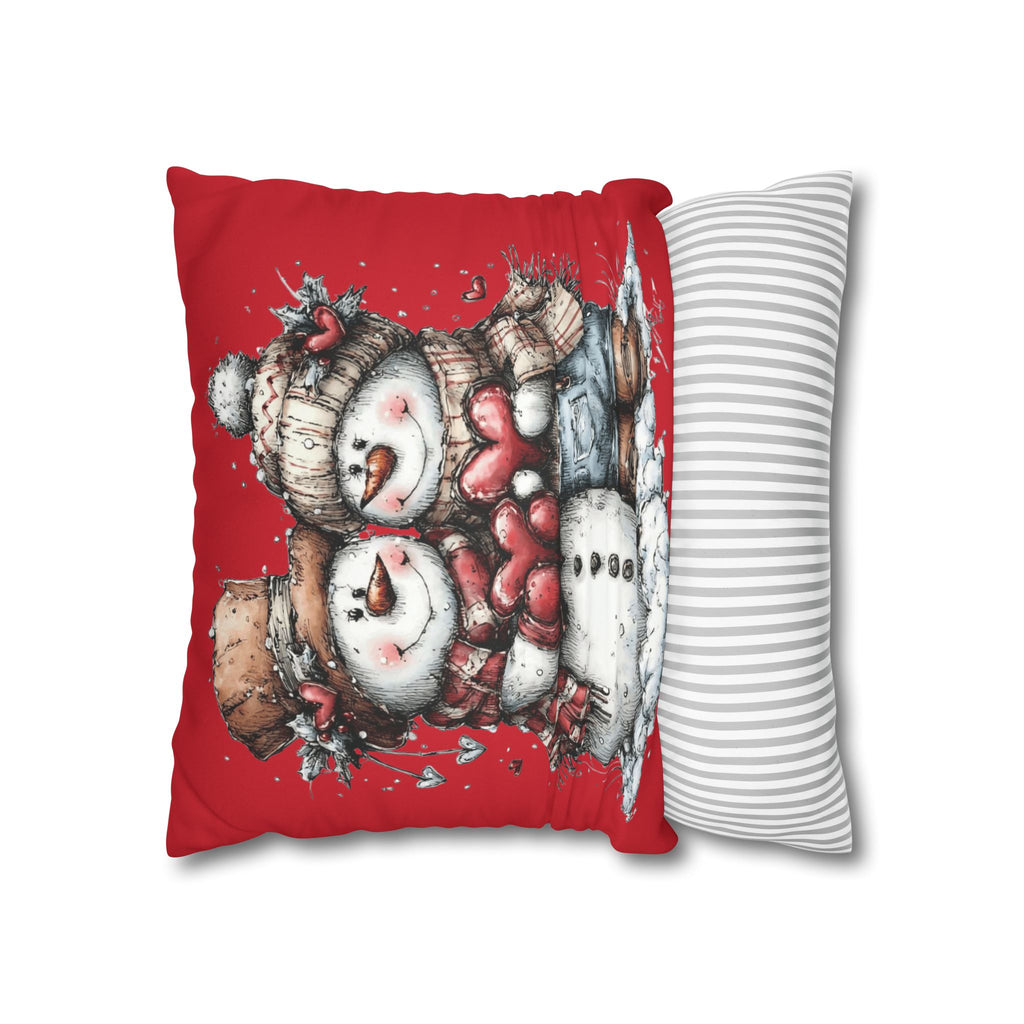 Christmas Snowman Couple Faux Suede Pillowcase CHRISTMAS PILLOW DÉCOR