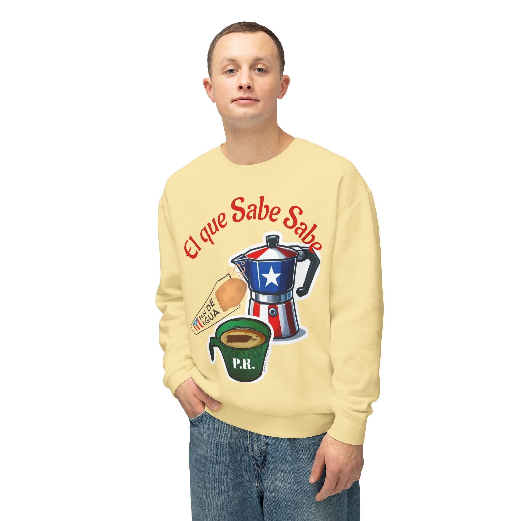 Crewneck Sweatshirt — "El que Sabe Sabe" Puerto Rico Coffee Design