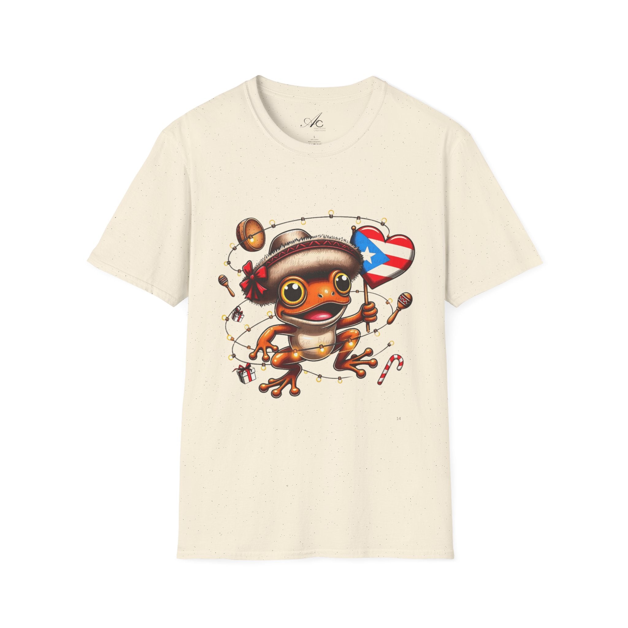 Puerto Rico Frog Holiday T-Shirt  Cute Coquí with Flag Heart (Christmas) Puerto Rico Navidades