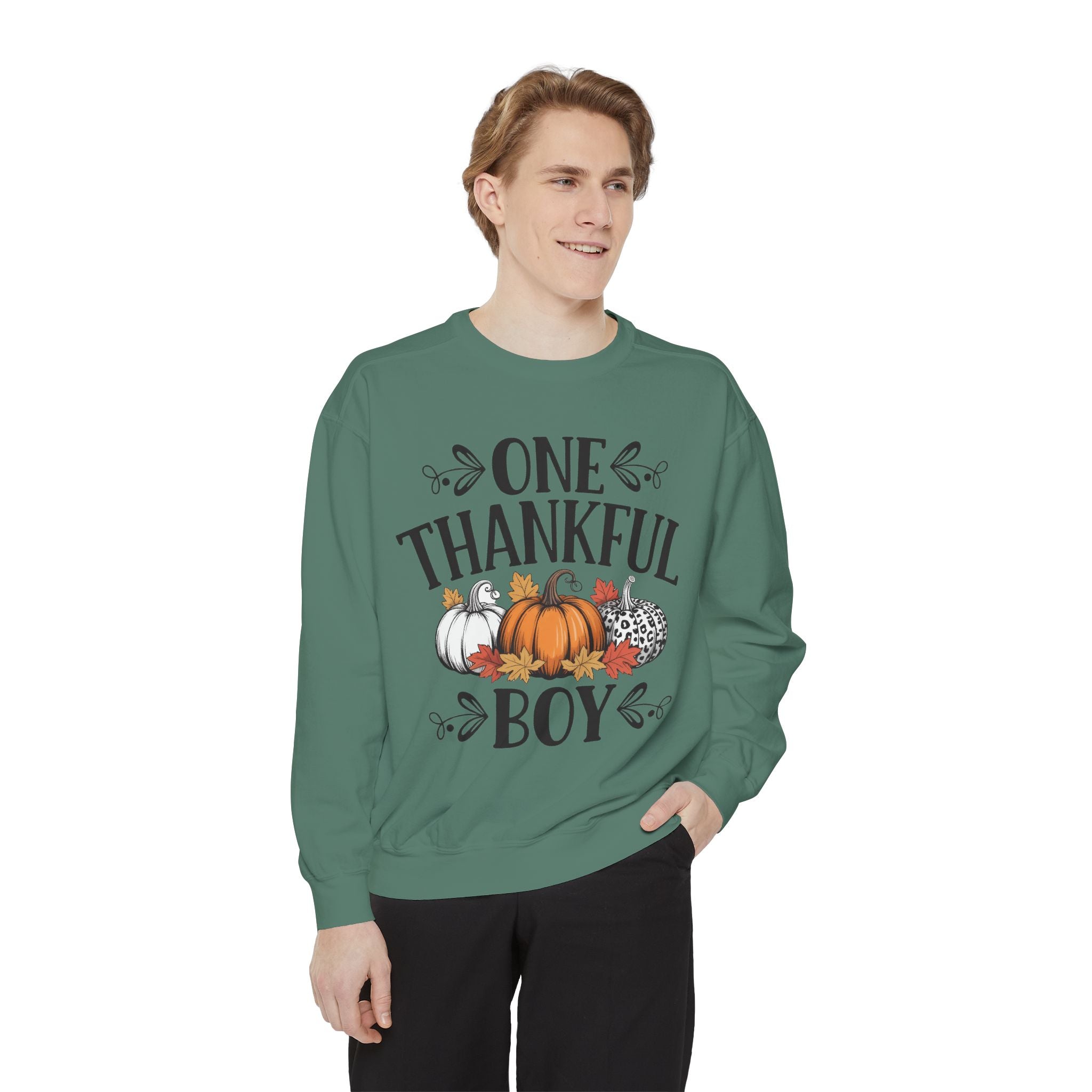Thankful Boy Sweatshirt  Fall Pumpkin Thanksgiving Crewneck Fall T-Shirts and Sweatshirts Collection