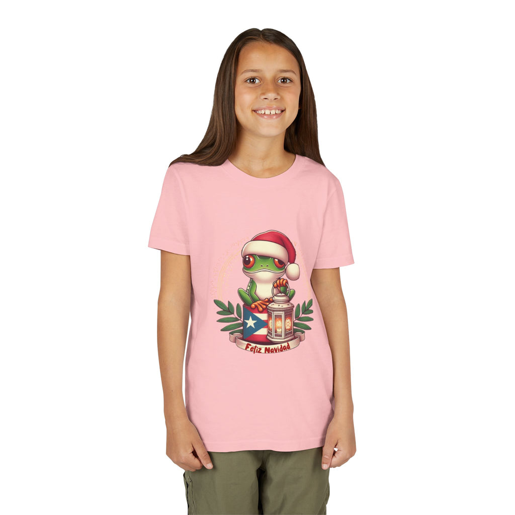 Kids Tee Cute Frog with Puerto Rican Flag & Lantern (Feliz Navidad)