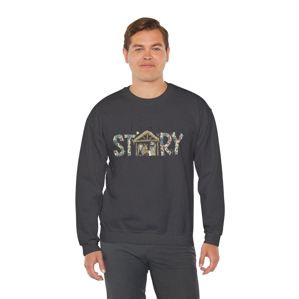Crewneck Sweatshirt "Come Story" Floral Nativity Design  Cozy Christmas Pullover unique festive designs and joyful