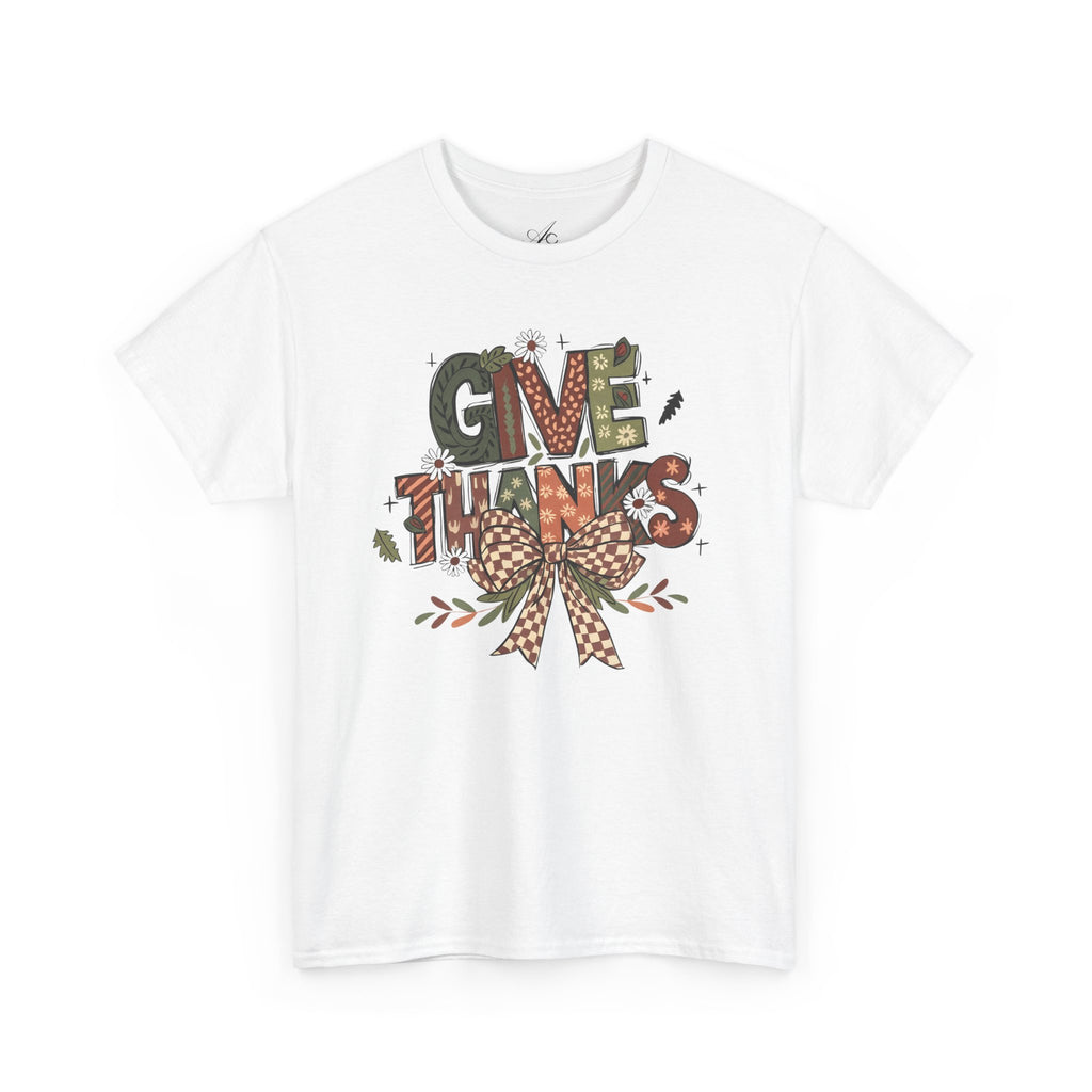 Give Thanks Tee Thanksgiving Graphic T-Shirt with Rustic Bow Design