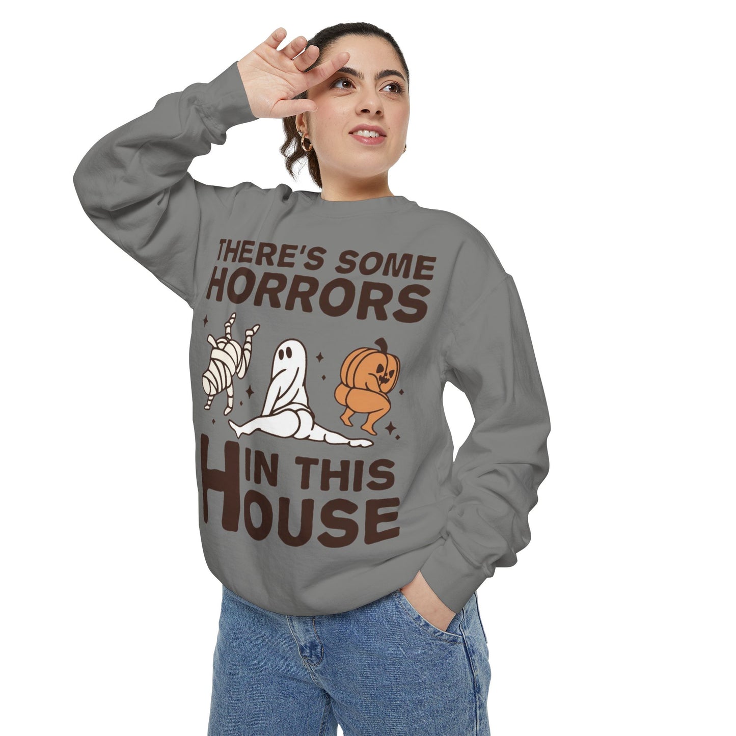 Halloween Themed Unisex Sweatshirt - Fun Ghosts & Mummy Design for Fall, Cozy Casual Wear, Halloween Party, Gift for Friends, Autumn Vibes