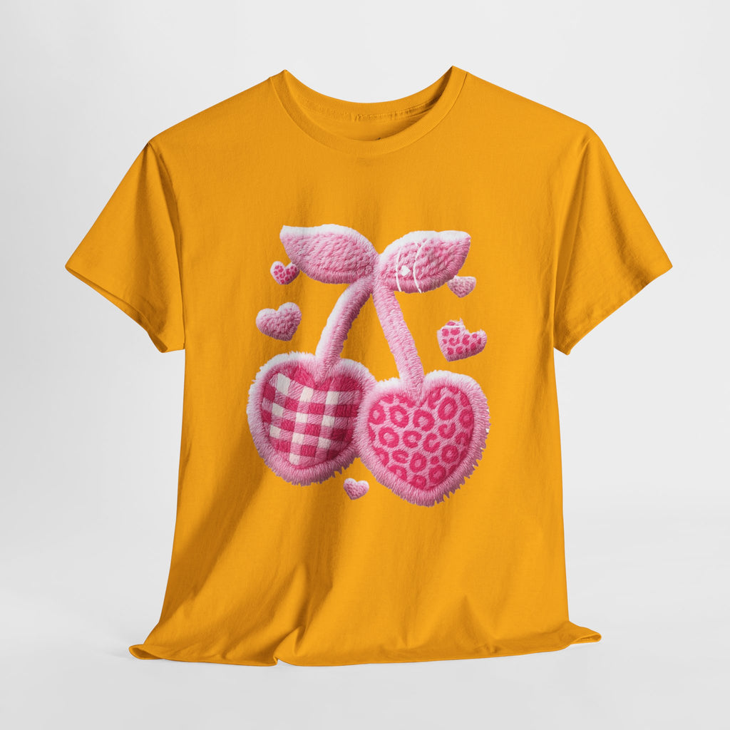 Pink Heart Cherries Tee  LOVE Graphic Valentine T-Shirt