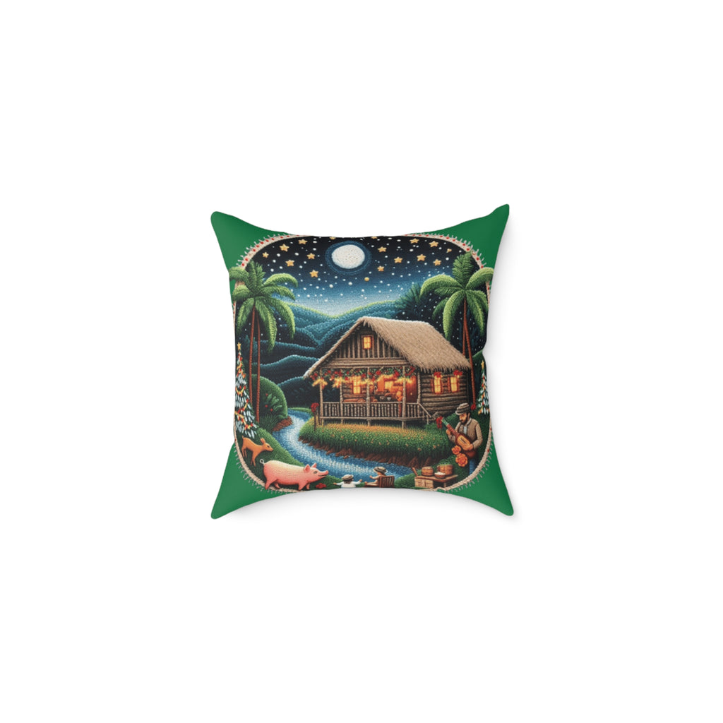 Island Night Cottage Pillow  Tropical Moonlit Cabin Throw Pillow Puerto Rico Culture Pillow