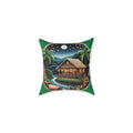Island Night Cottage Pillow  Tropical Moonlit Cabin Throw Pillow Puerto Rico Culture Pillow