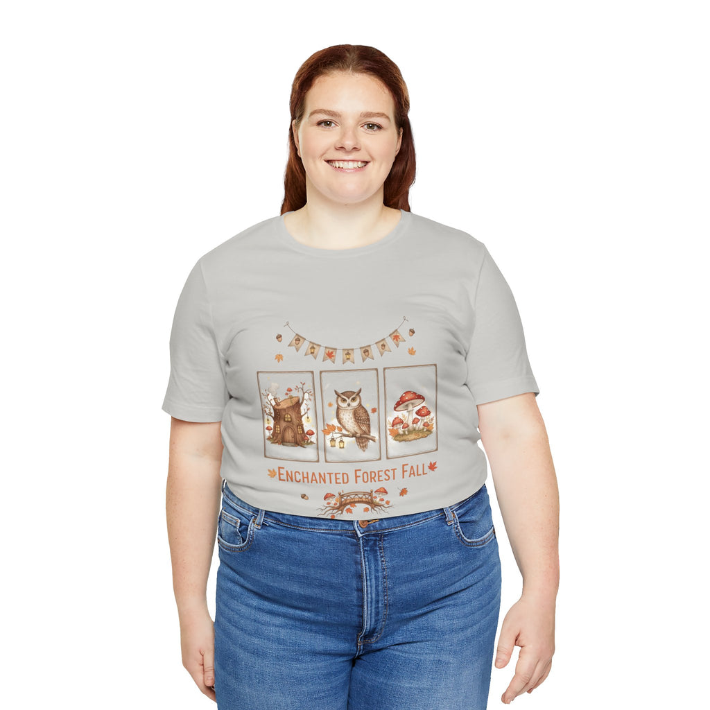 Enchanted Forest Fall Tee, Cute Owl Shirt, Autumn Graphic Tee, Nature Lover Gift, Cozy Fall Apparel, Wildlife T-Shirt, Unisex Fall Top