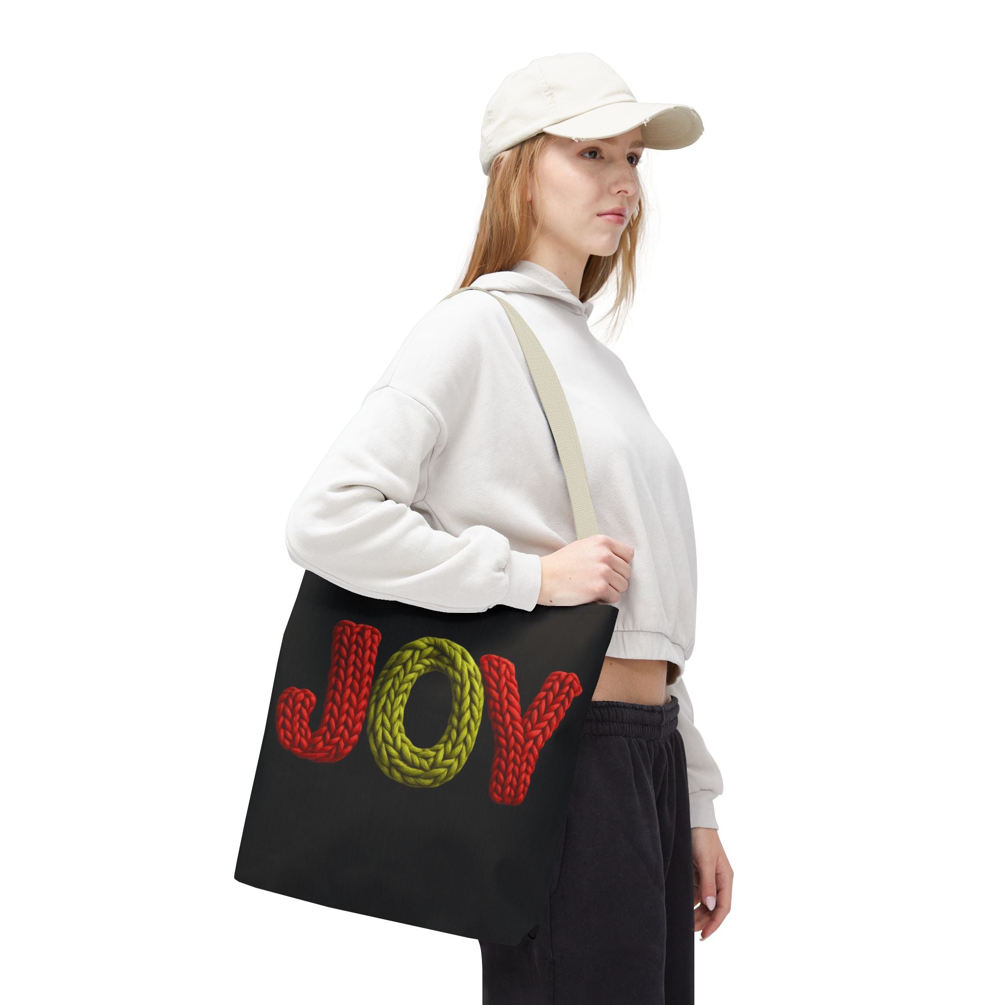 Christmas Tote Bag  Festive Holiday DesigJoy Knit Tote Bag  Colorful 'JOY' Yarn Design, Cozy Holiday Gift Tote