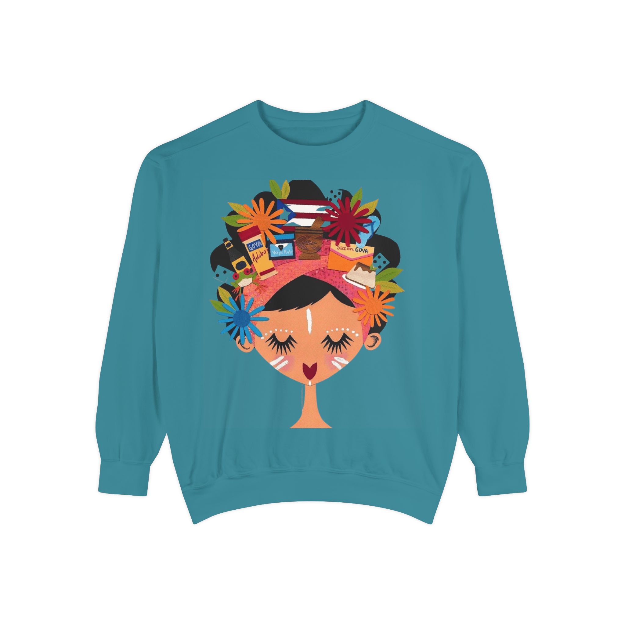 Floral Fiesta Sweatshirt — Colorful Tropical Woman Graphic Puerto Rico Navidades
