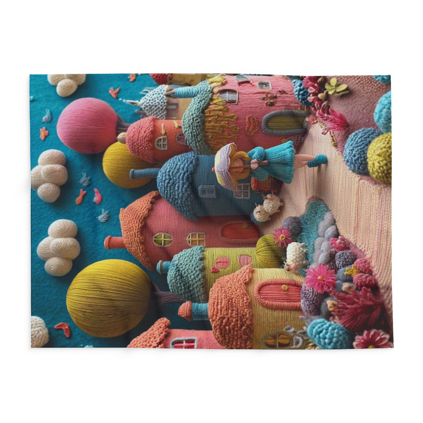 Whimsical Felt Village Fleece Blanket — Cute Cozy Throw for Kids & Nursery