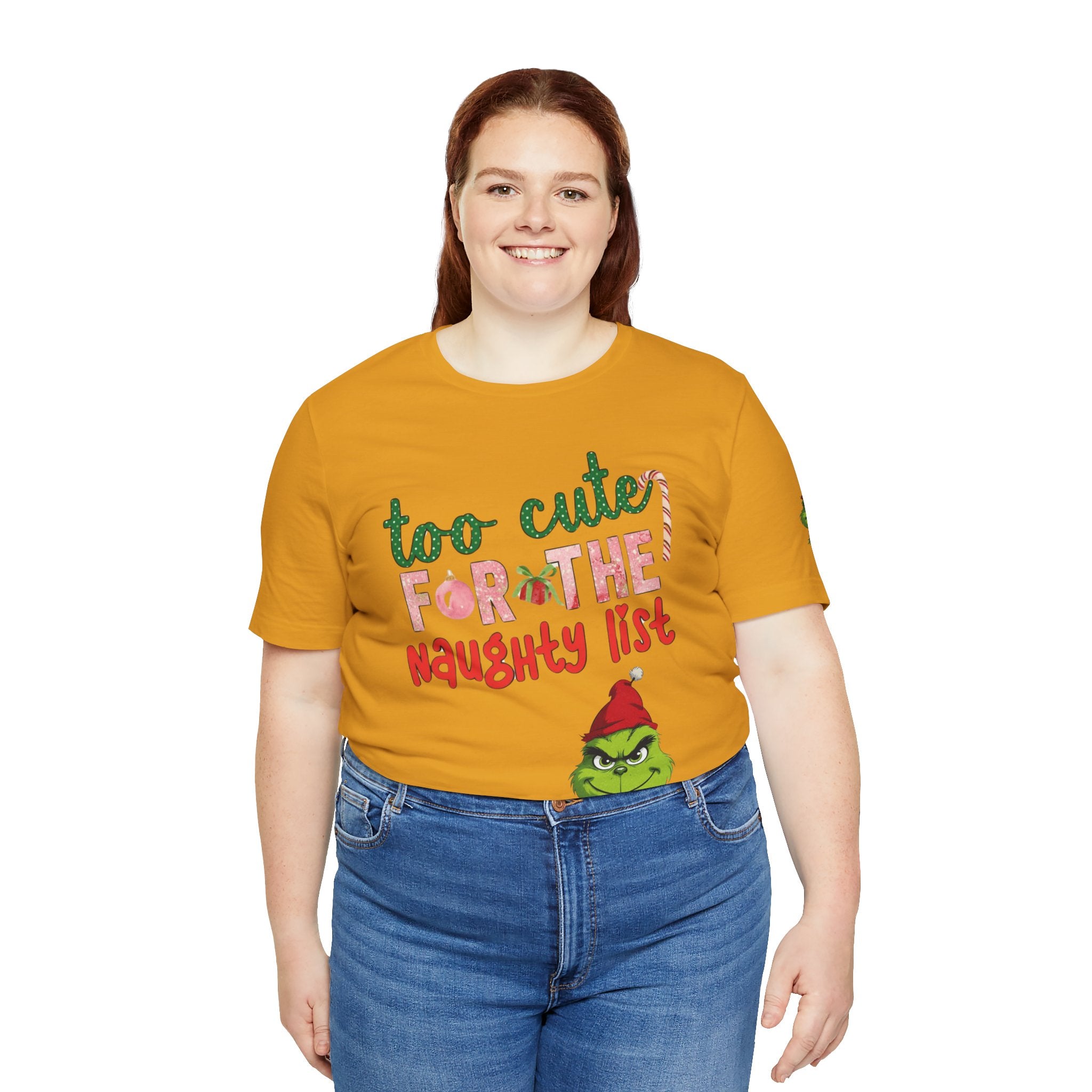 Christmas T-Shirts and Sweatshirts Collection Cute Grinch Holiday Tee 'Too Cute for the Naughty List' Unisex Jersey T-Shirt