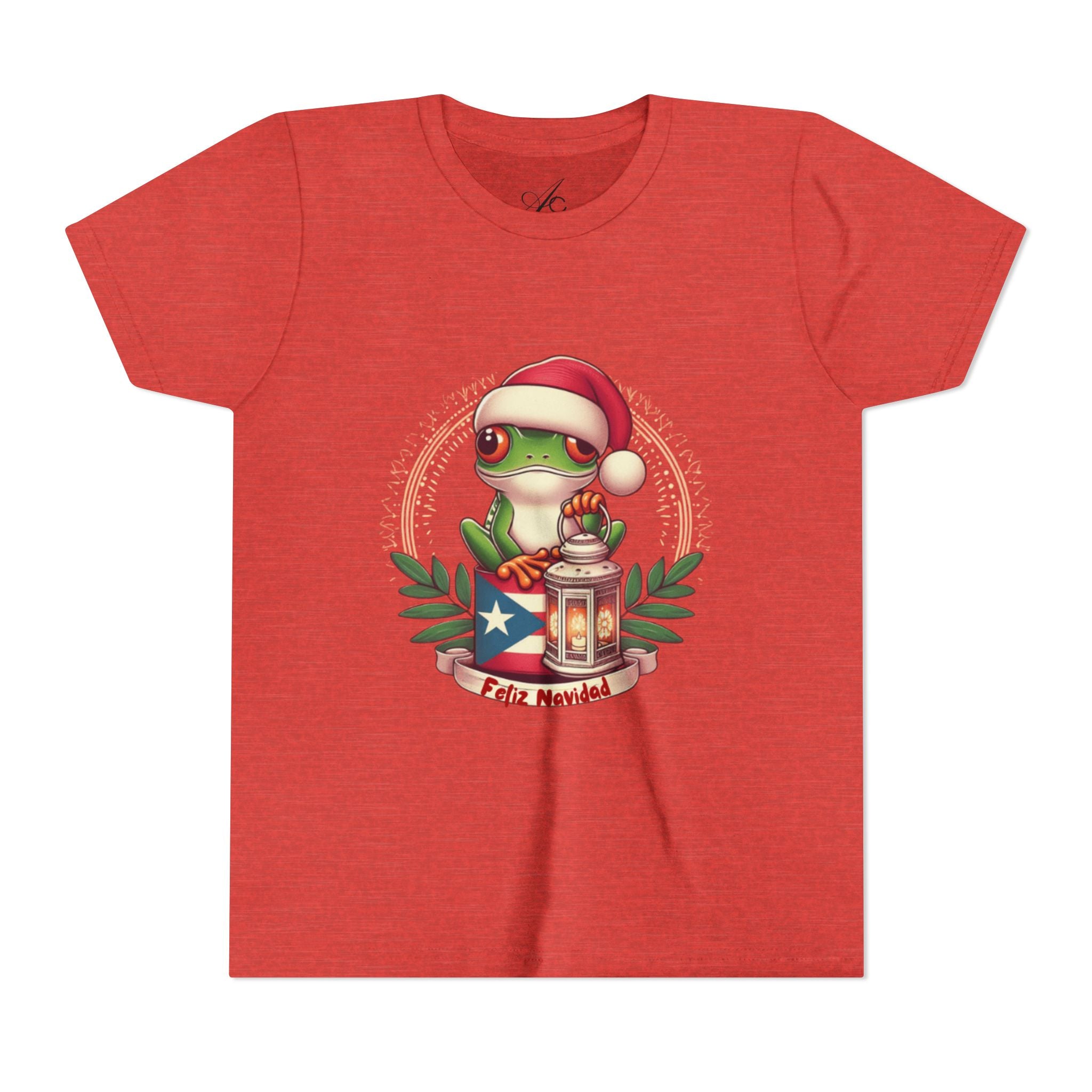 Kids Tee Cute Frog with Puerto Rican Flag & Lantern (Feliz Navidad)