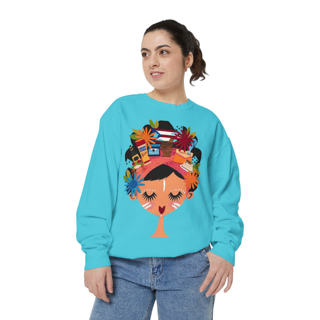 Floral Fiesta Sweatshirt — Colorful Tropical Woman Graphic Puerto Rico Navidades