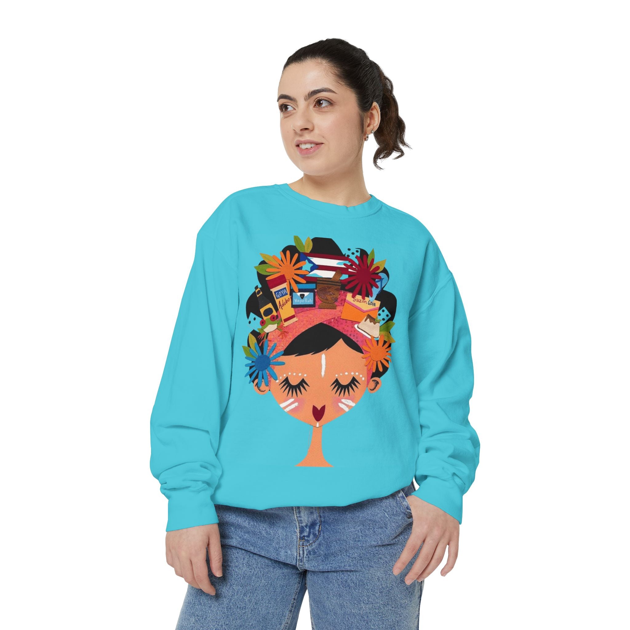 Floral Fiesta Sweatshirt — Colorful Tropical Woman Graphic Puerto Rico Navidades