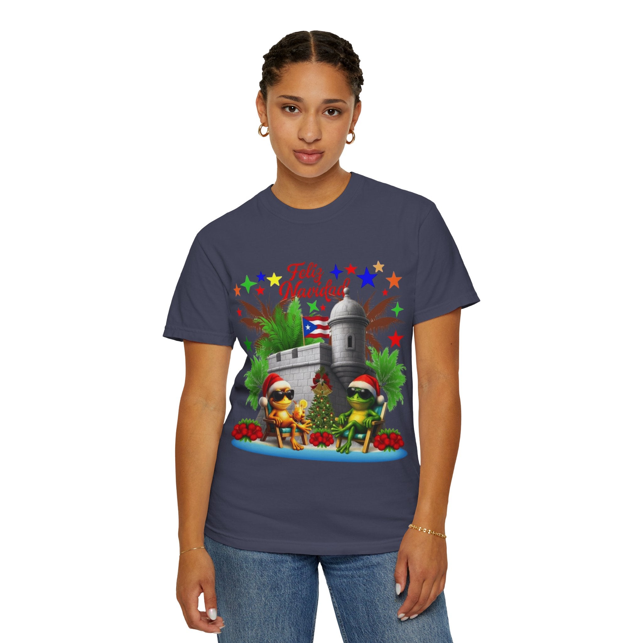 Feliz Navidad Puerto Rico T-Shirt  Castillo & Coquí Holiday Tee Puerto Rico Navidades