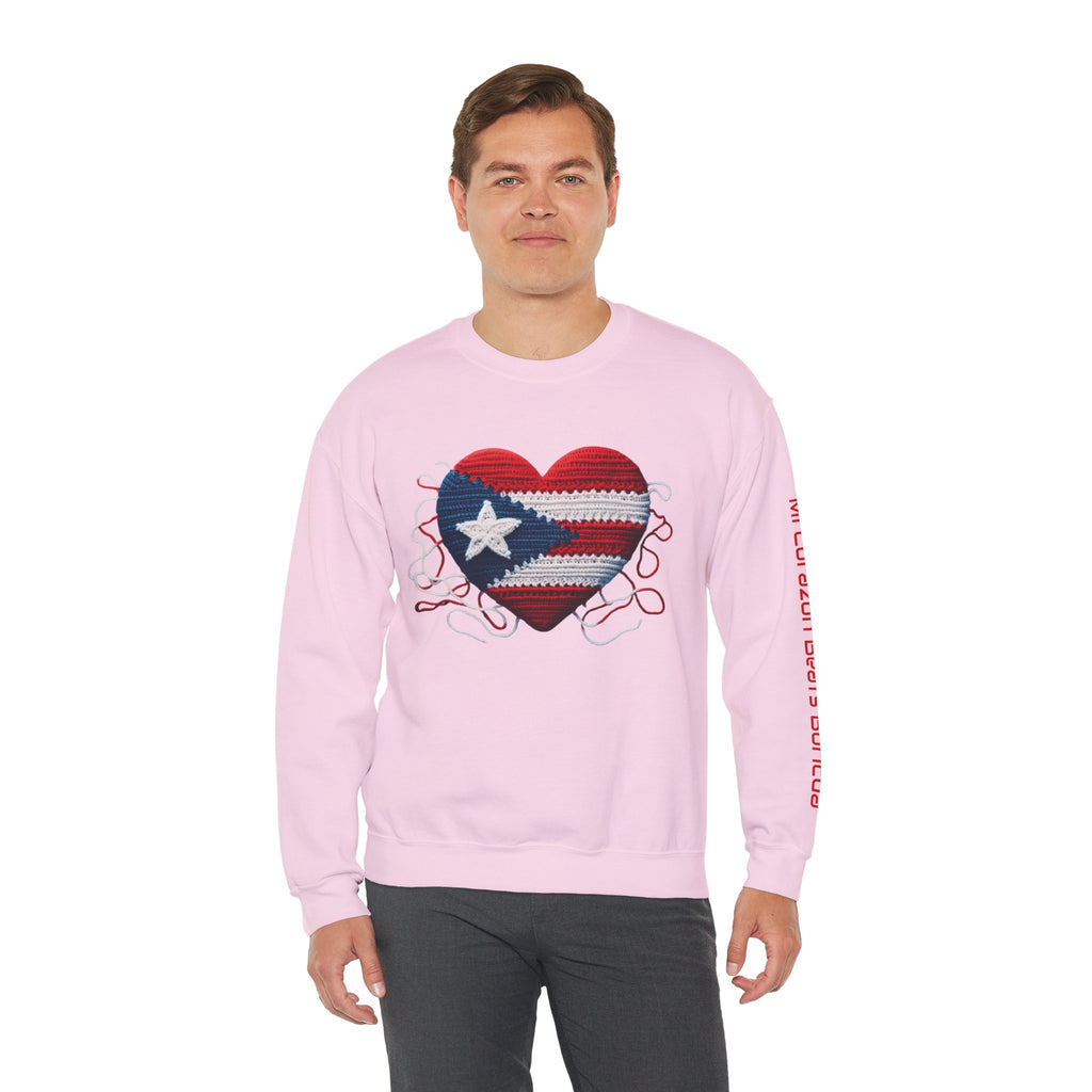 Puerto Rico Heart Crewneck Sweatshirt  Puerto Rican Flag Heart Knit Design