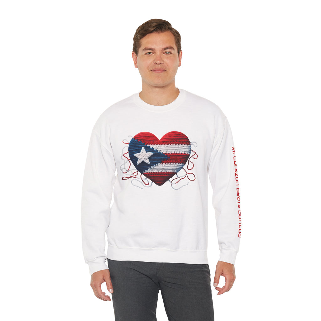 Puerto Rico Heart Crewneck Sweatshirt  Puerto Rican Flag Heart Knit Design