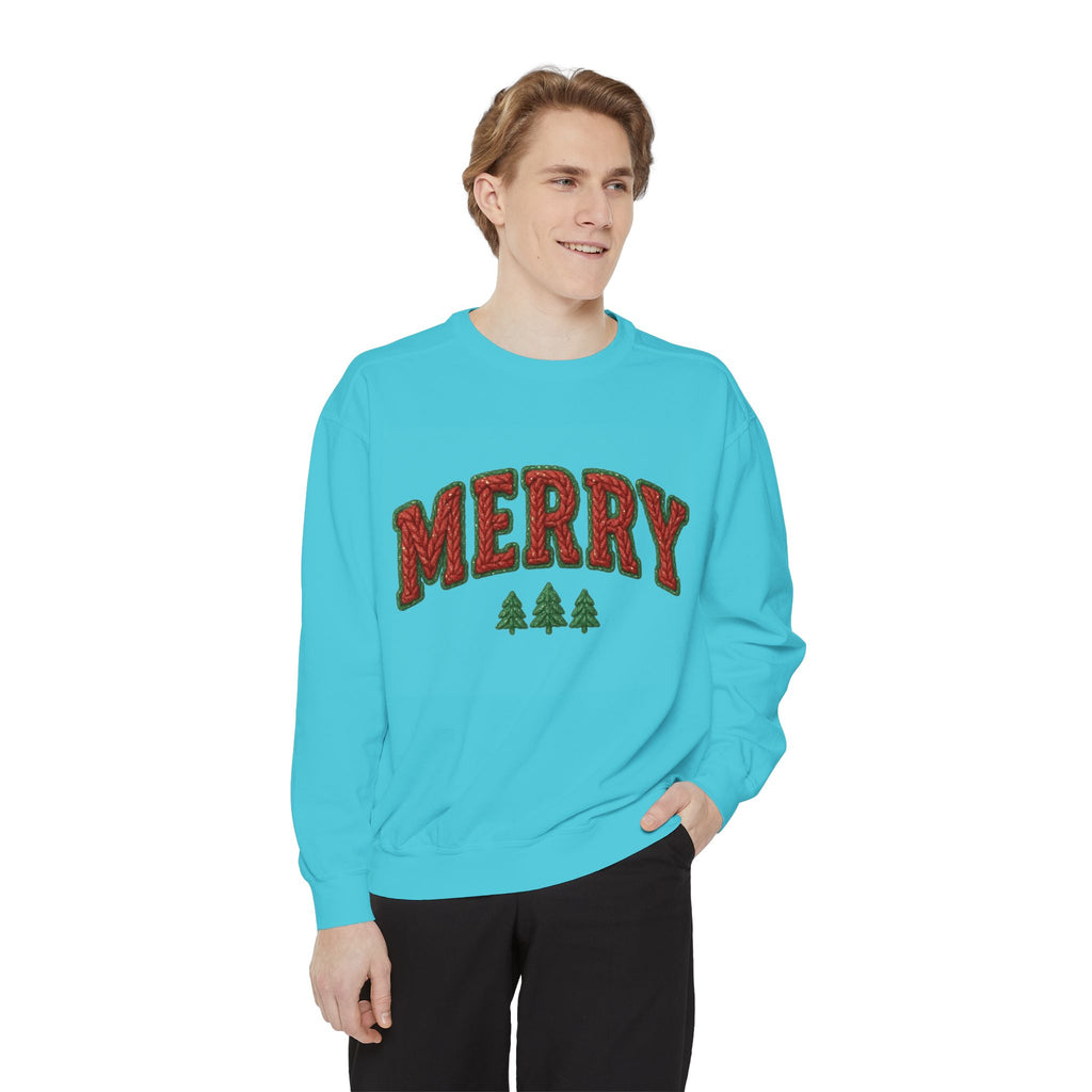 Merry Holiday Sweatshirt — Cozy Christmas Pullover with Tree Graphics Festive Holiday Designs