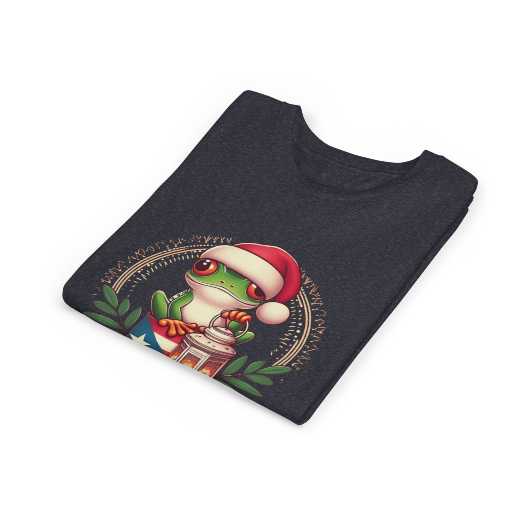 Kids Tee Cute Frog with Puerto Rican Flag & Lantern (Feliz Navidad)