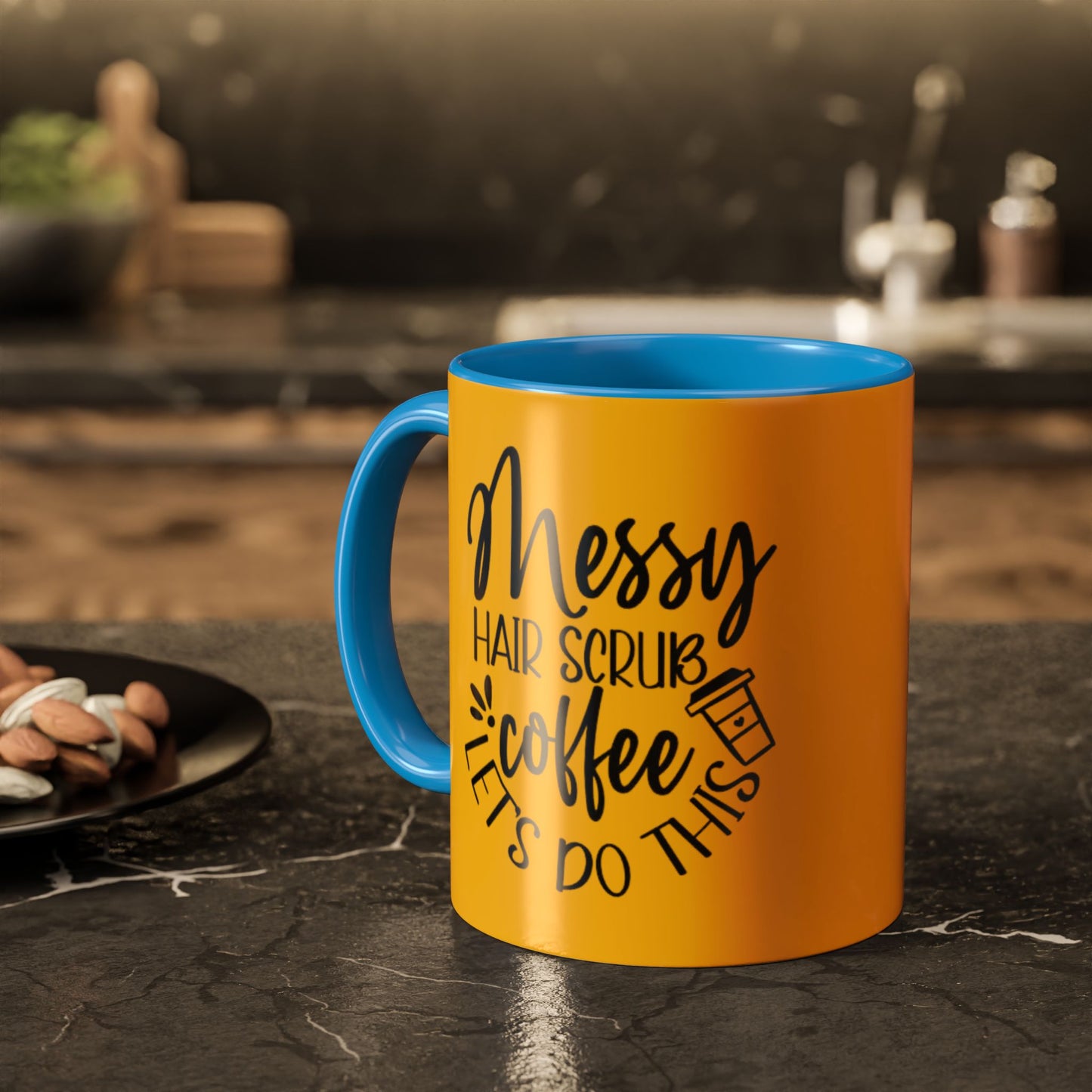 Holiday Coffee Cups with Festive Quotes & Designs Messy Hair Coffee Mug - Fun Yellow Ceramic Cup for Coffee Lovers