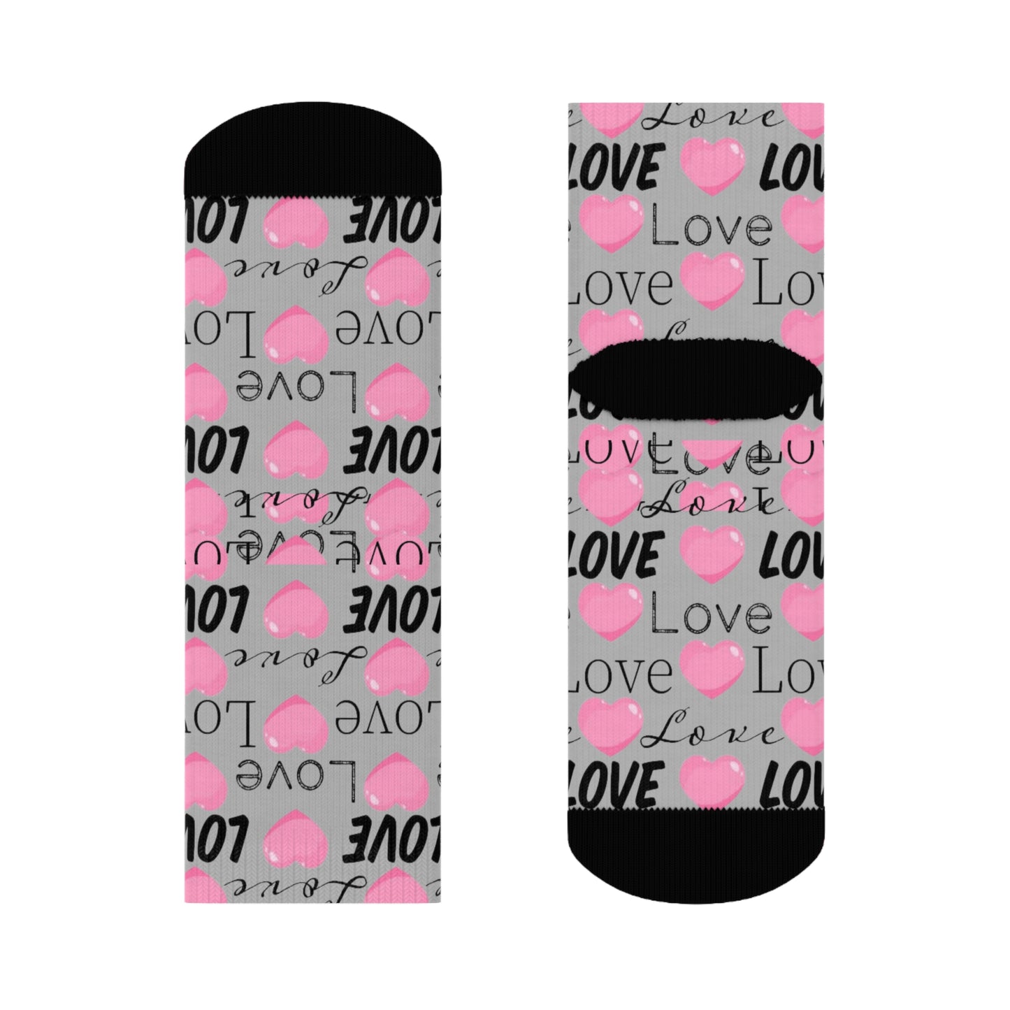 Love Heart Crew Socks — Pink Script Pattern Valentine's Day Socks