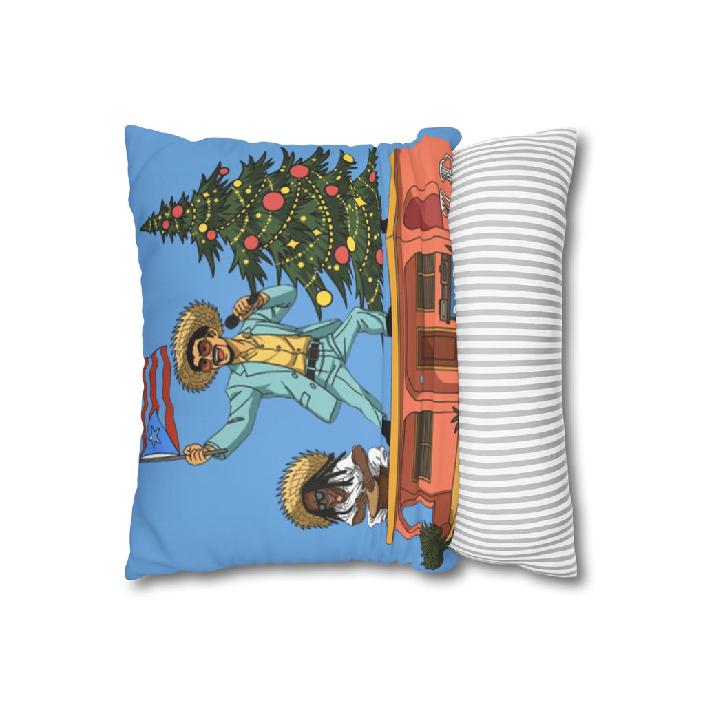 Holiday Vibes Pillow — Festive Duo Singing on Rooftop Christmas Throw Pillow Puerto Rico Culture Pillow
