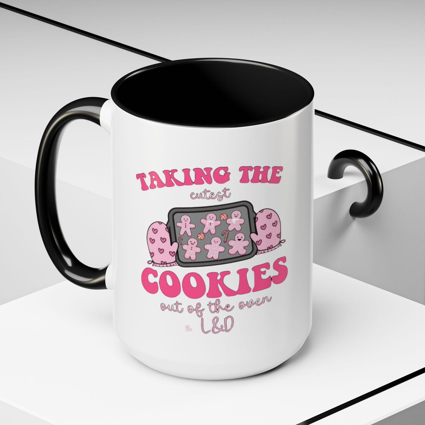 Accent Coffee Mug — "Taking the Cookies" Cute Pink Baking Design Coffee Cup for Fun Celebrations